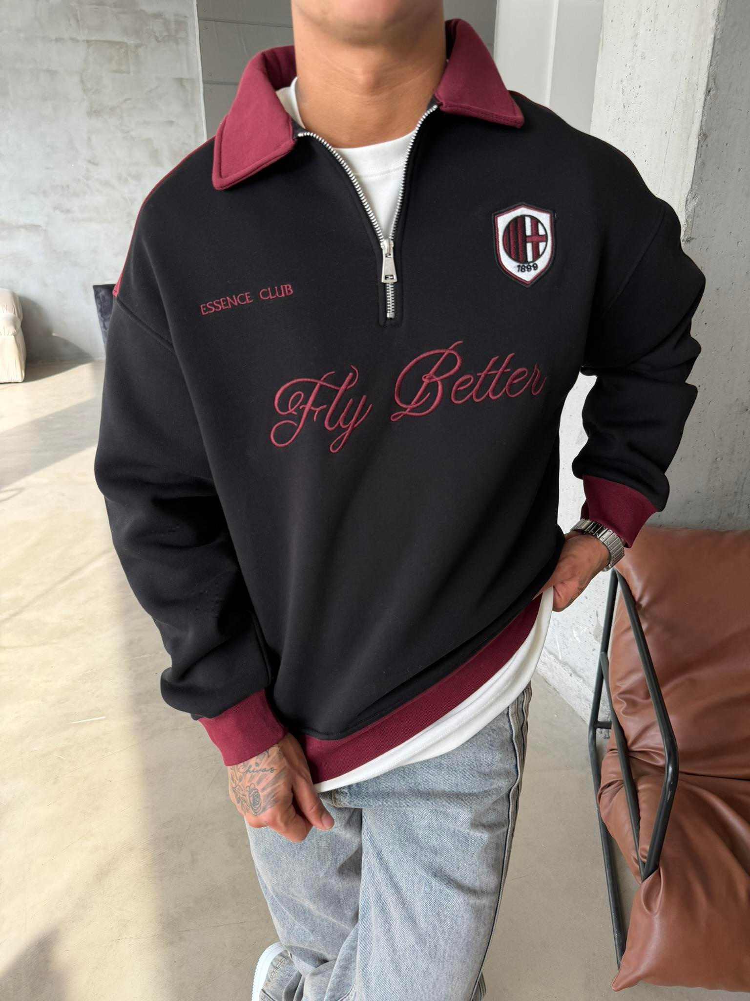 Fly Better Yarım Fermuar Sweat - Siyah