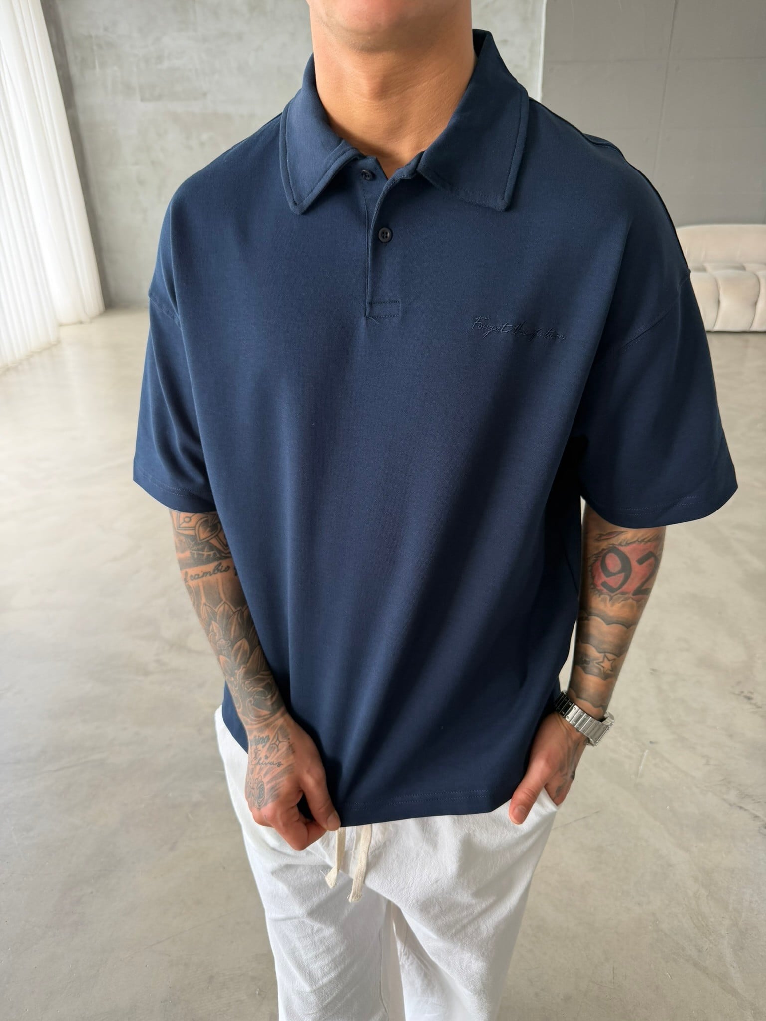 Forget The Future Nakışlı Basic Polo Yaka - Lacivert