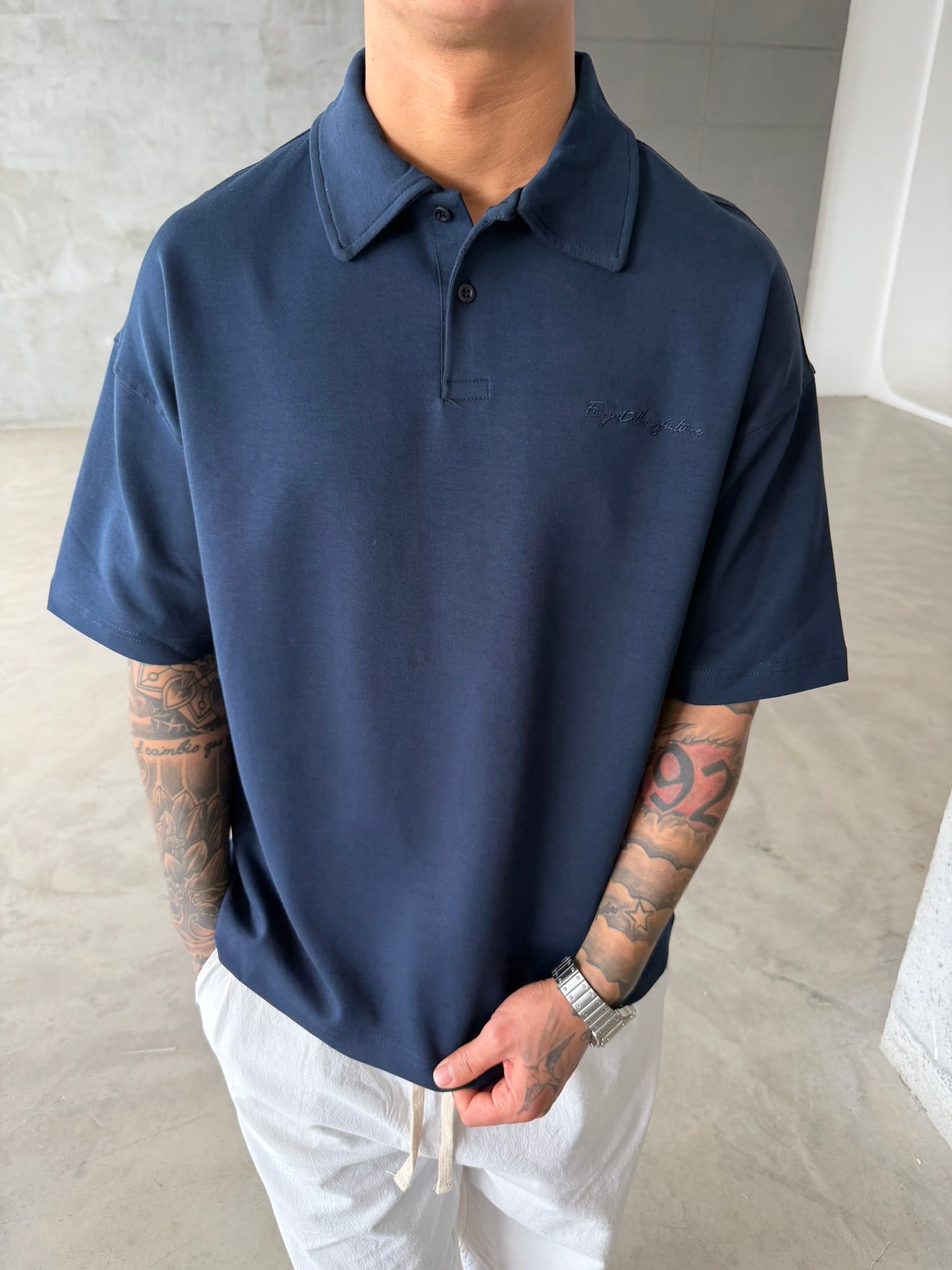 Forget The Future Nakışlı Basic Polo Yaka - Lacivert