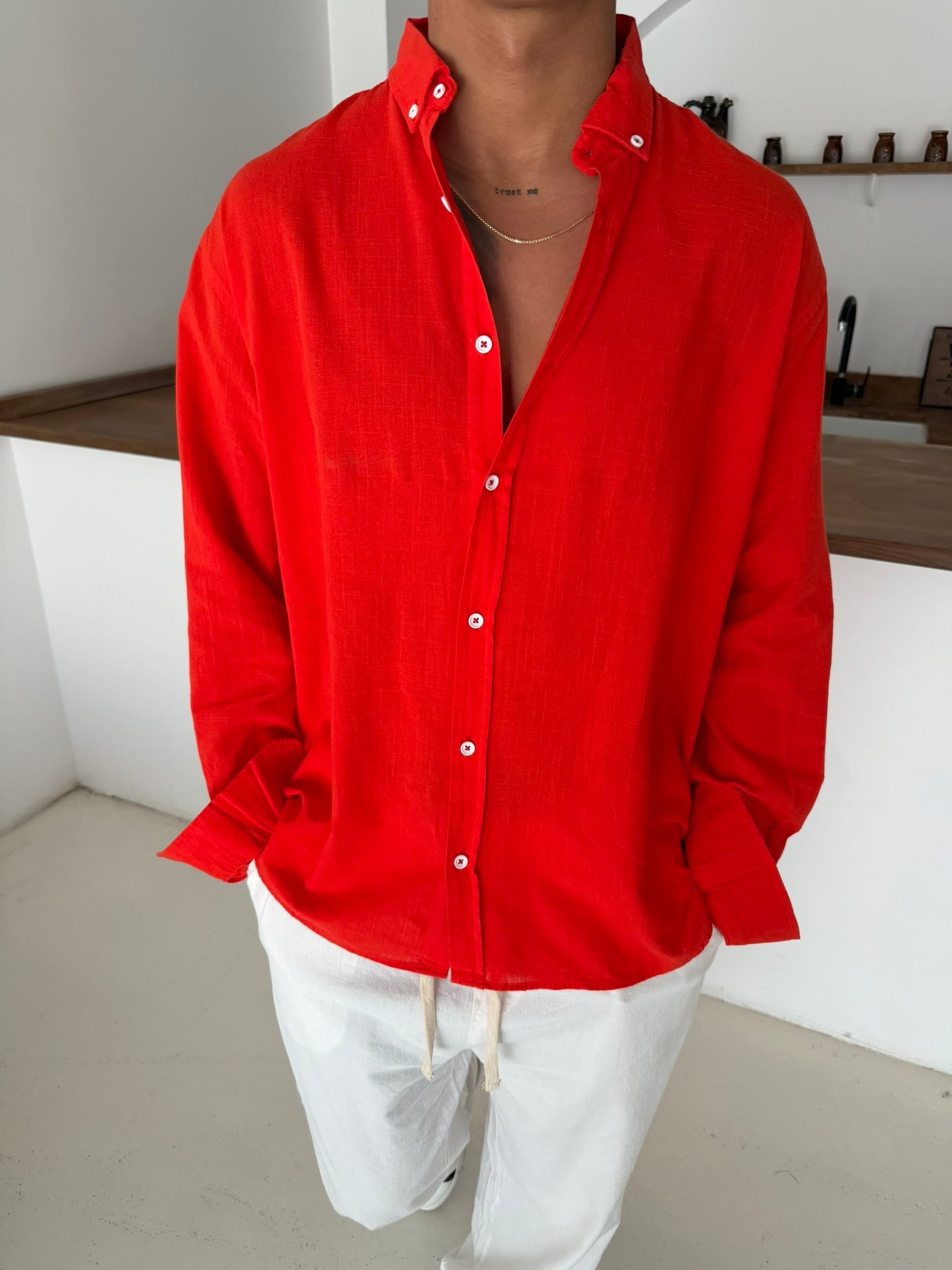 Fresh Keten Gömlek - Kırmızı