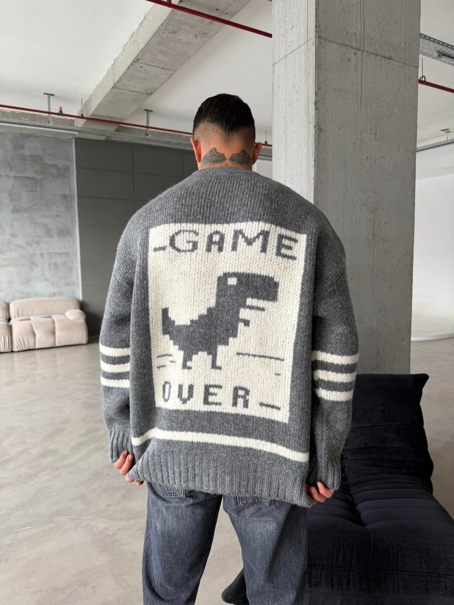 Gameover Örme Triko Kazak - Gri