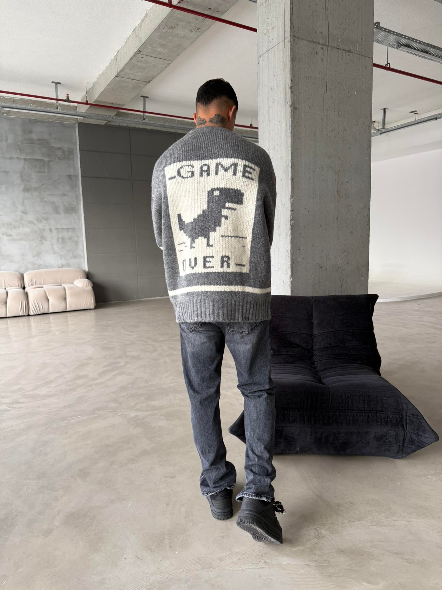 Gameover Örme Triko Kazak - Gri