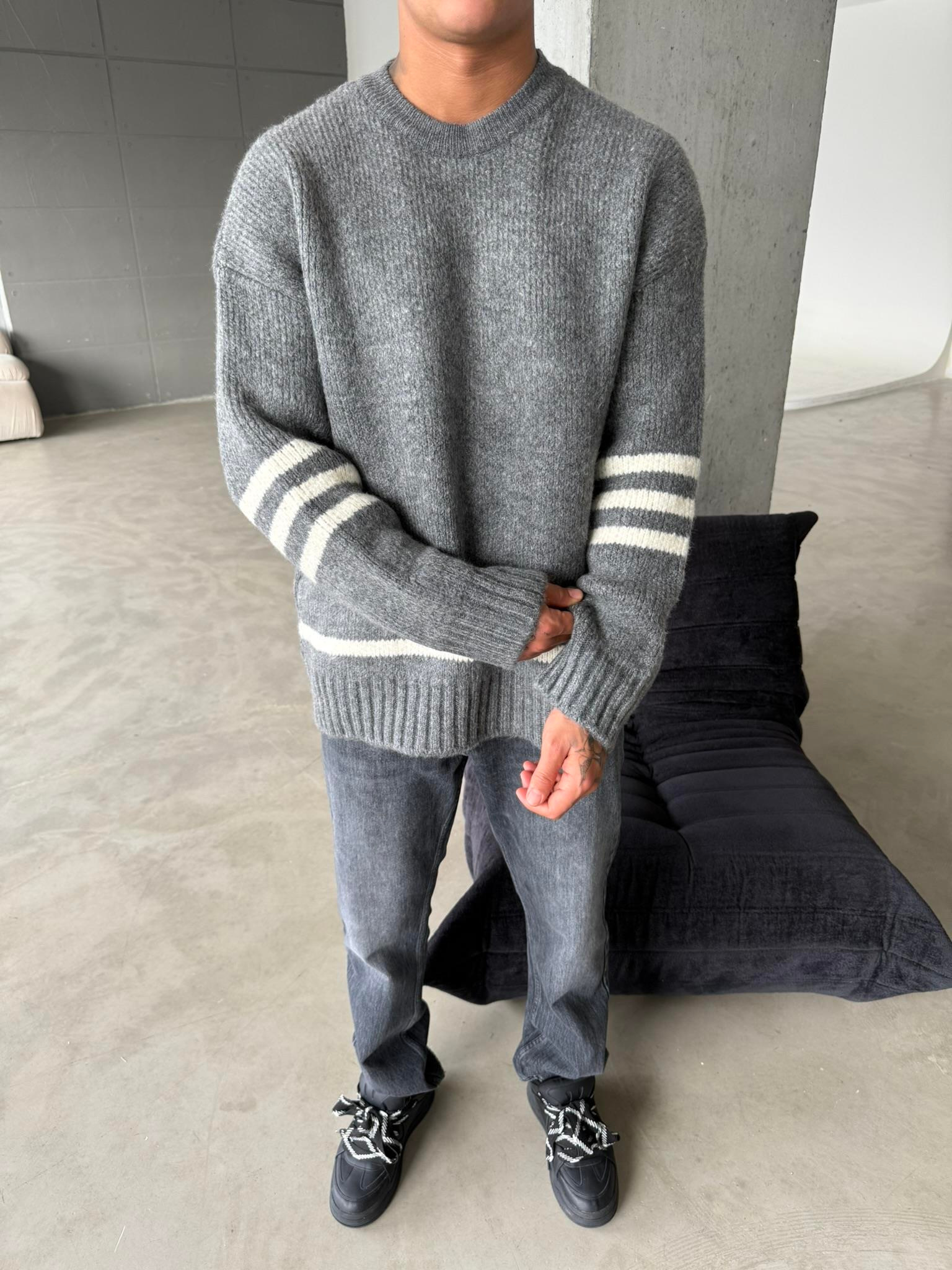 Gameover Örme Triko Kazak - Gri