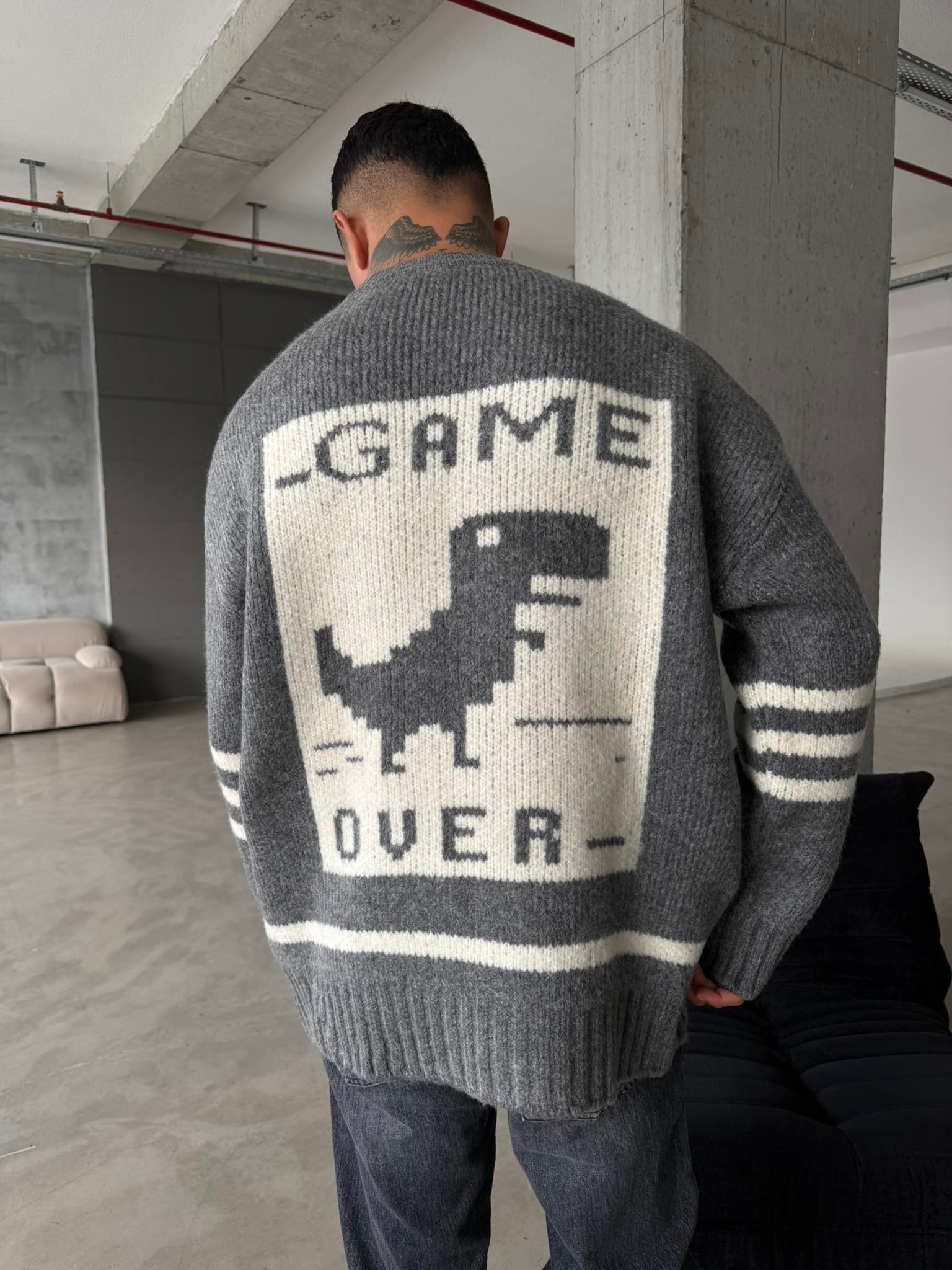 Gameover Örme Triko Kazak - Gri