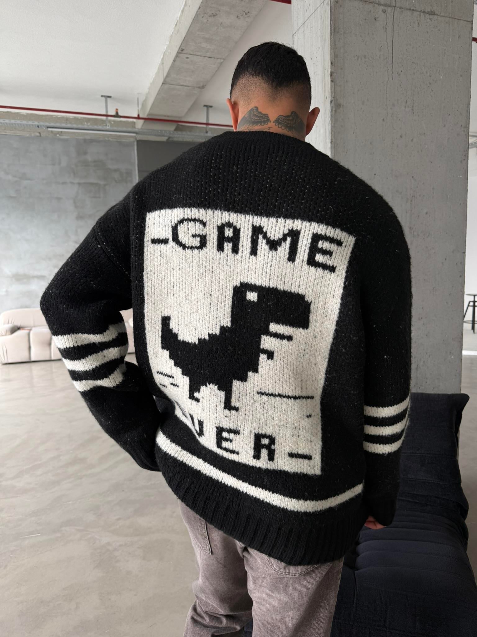 Gameover Örme Triko Kazak - Siyah