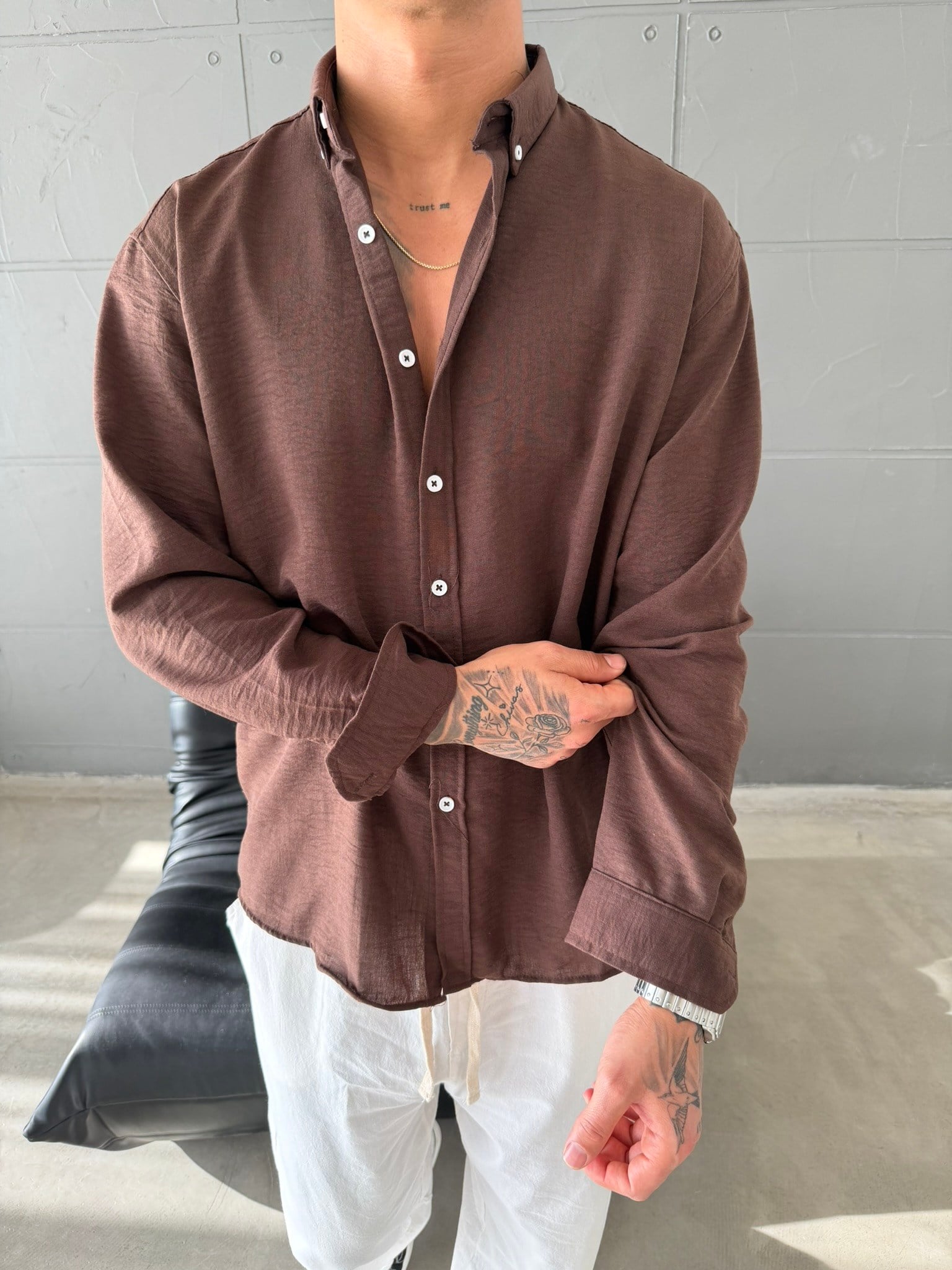 Gobis Basic Keten Gömlek - Kahve