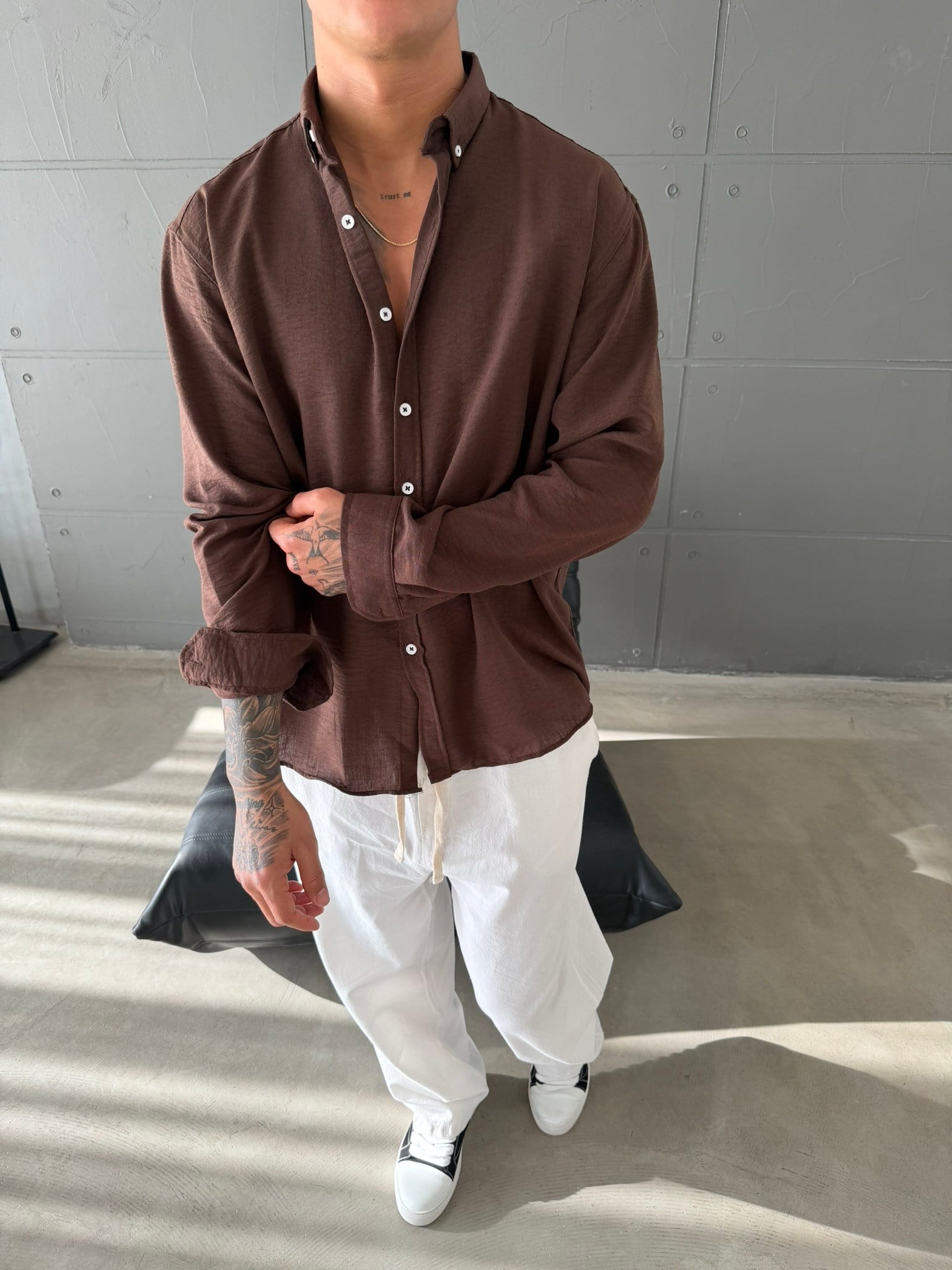 Gobis Basic Keten Gömlek - Kahve