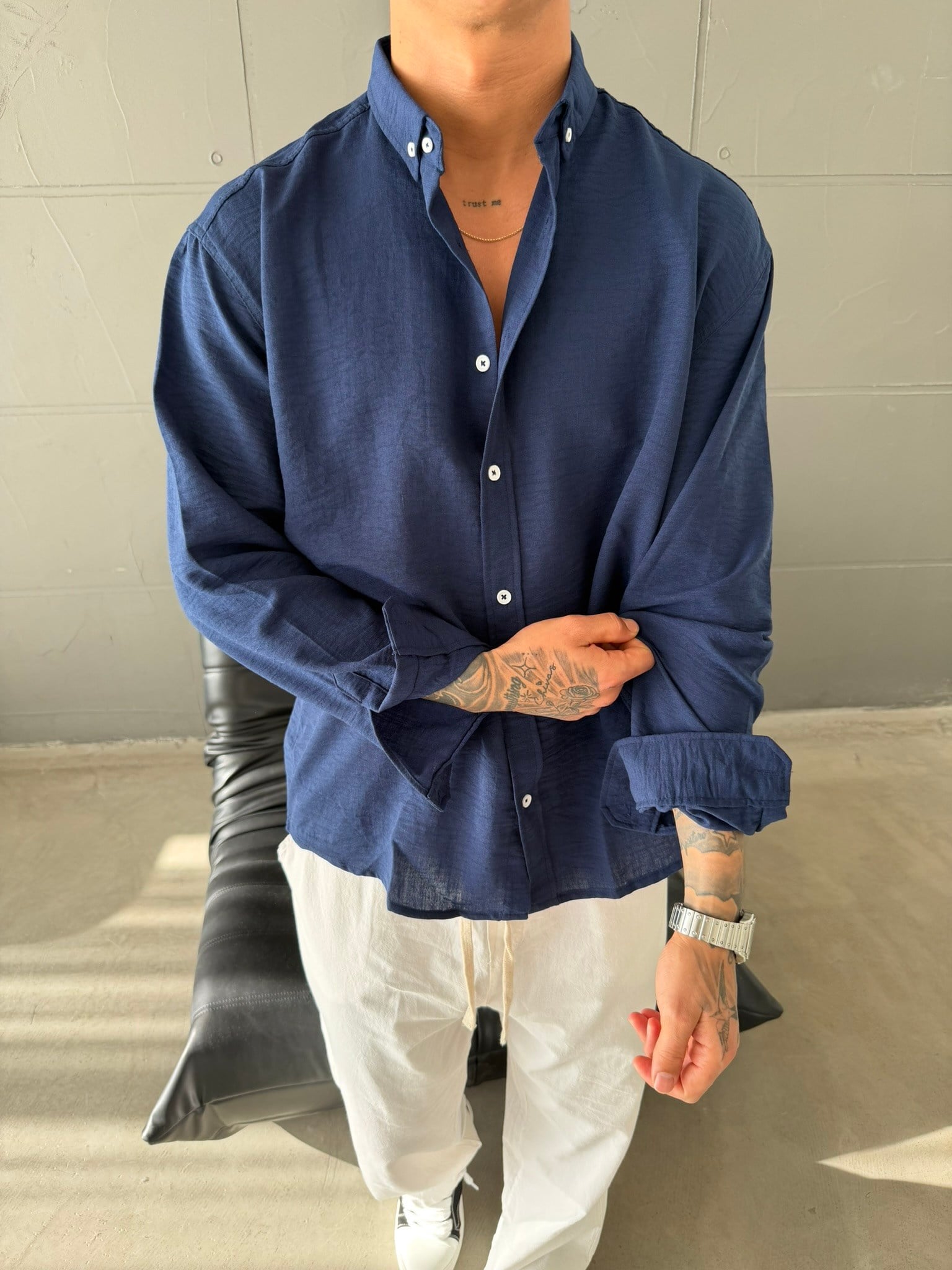 Gobis Basic Keten Gömlek - Lacivert