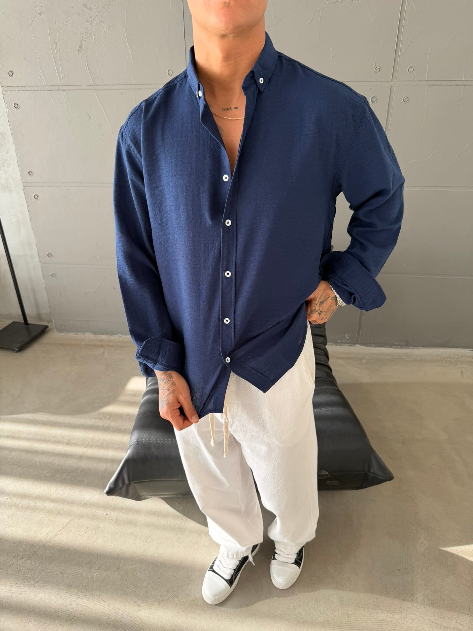 Gobis Basic Keten Gömlek - Lacivert