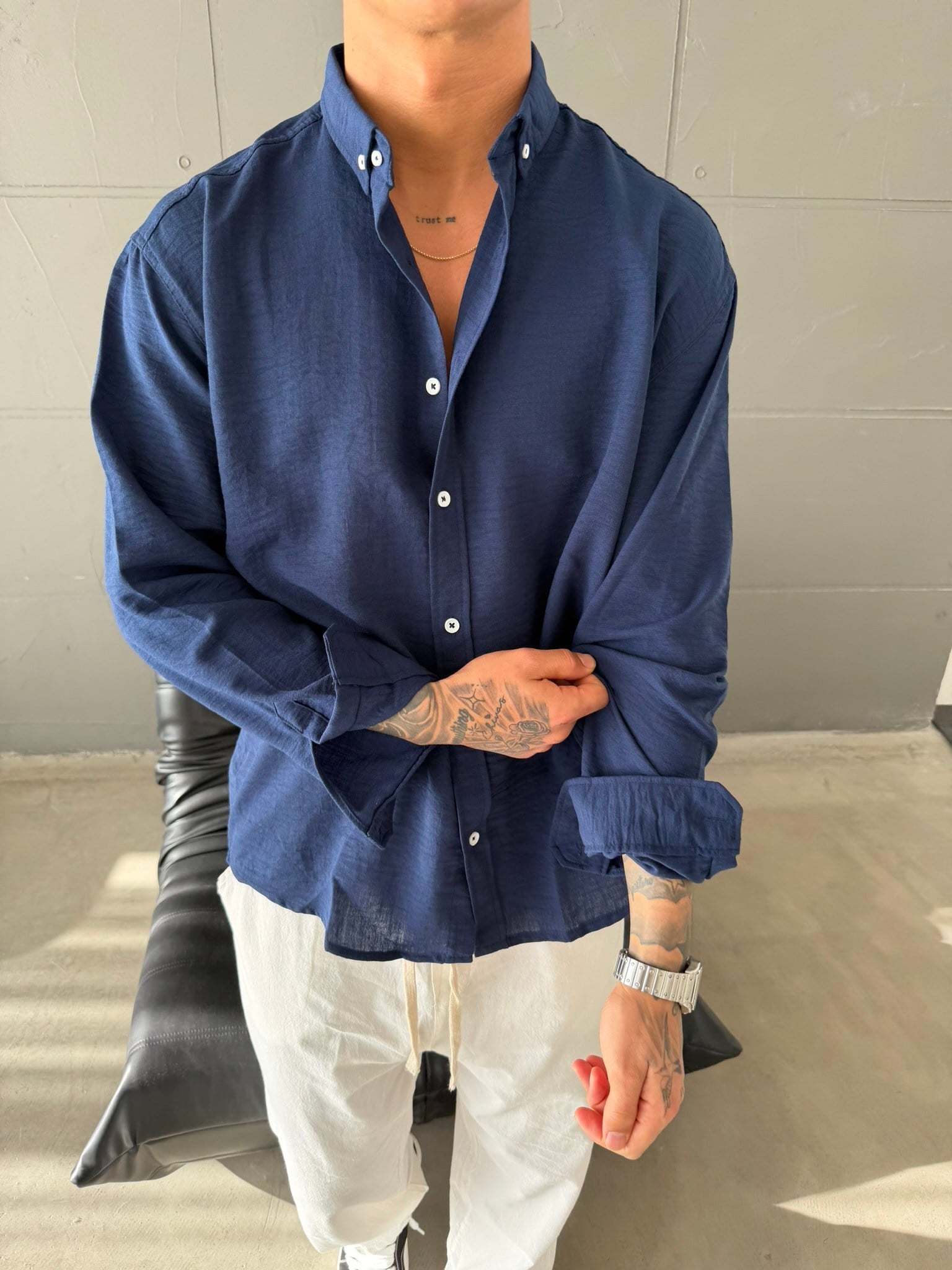 Gobis Basic Keten Gömlek - Lacivert