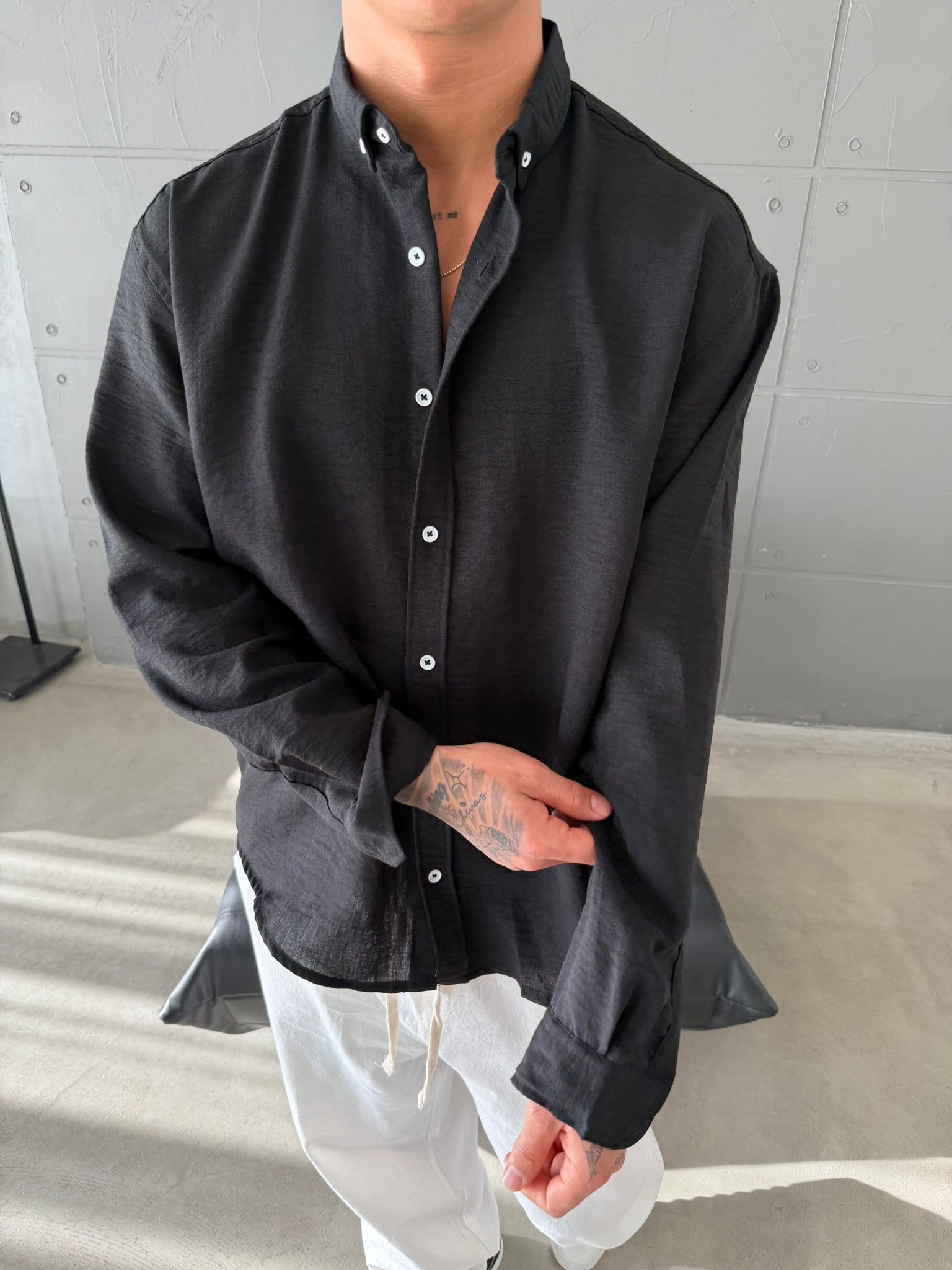 Gobis Basic Keten Gömlek - Siyah