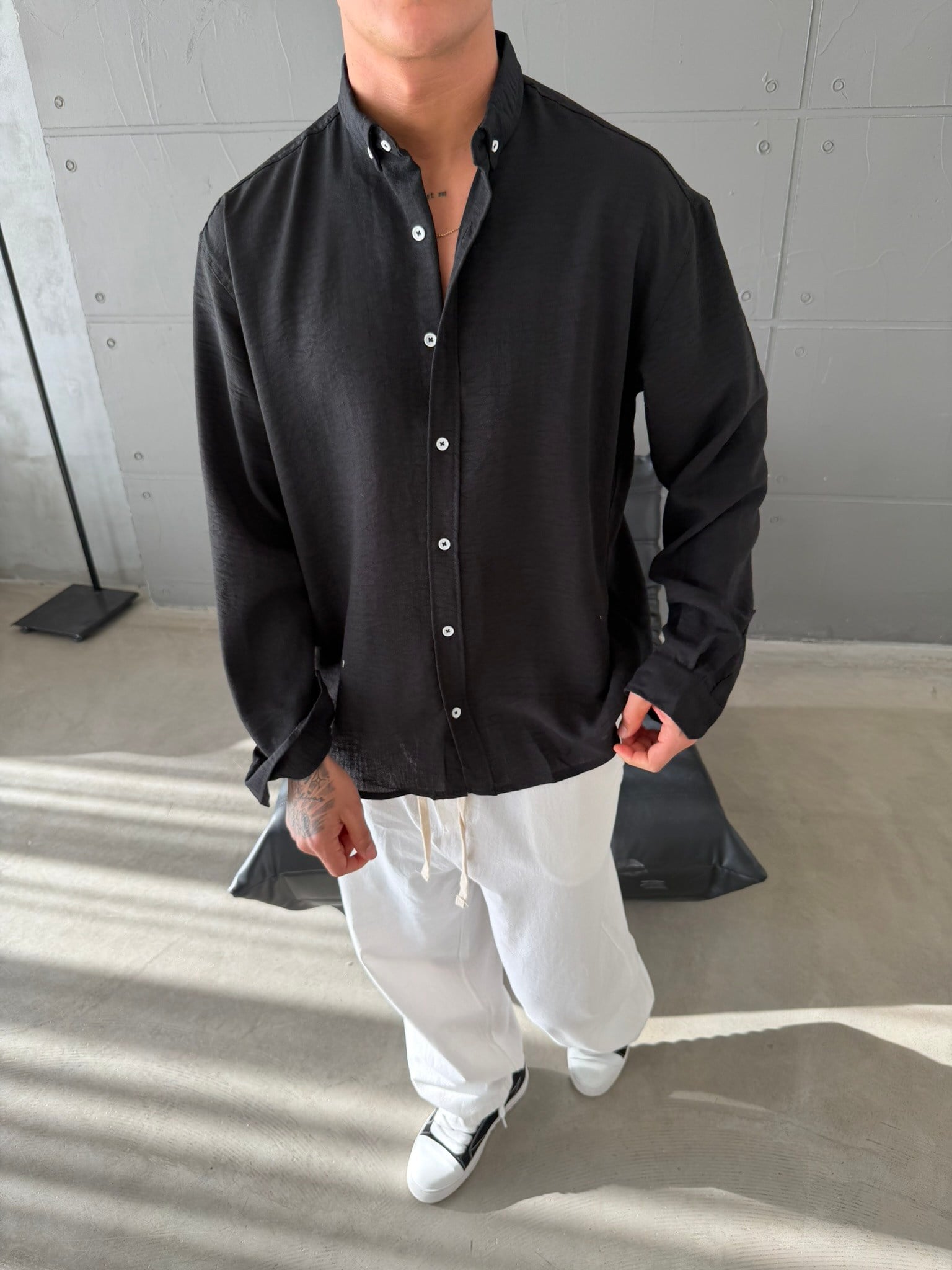 Gobis Basic Keten Gömlek - Siyah