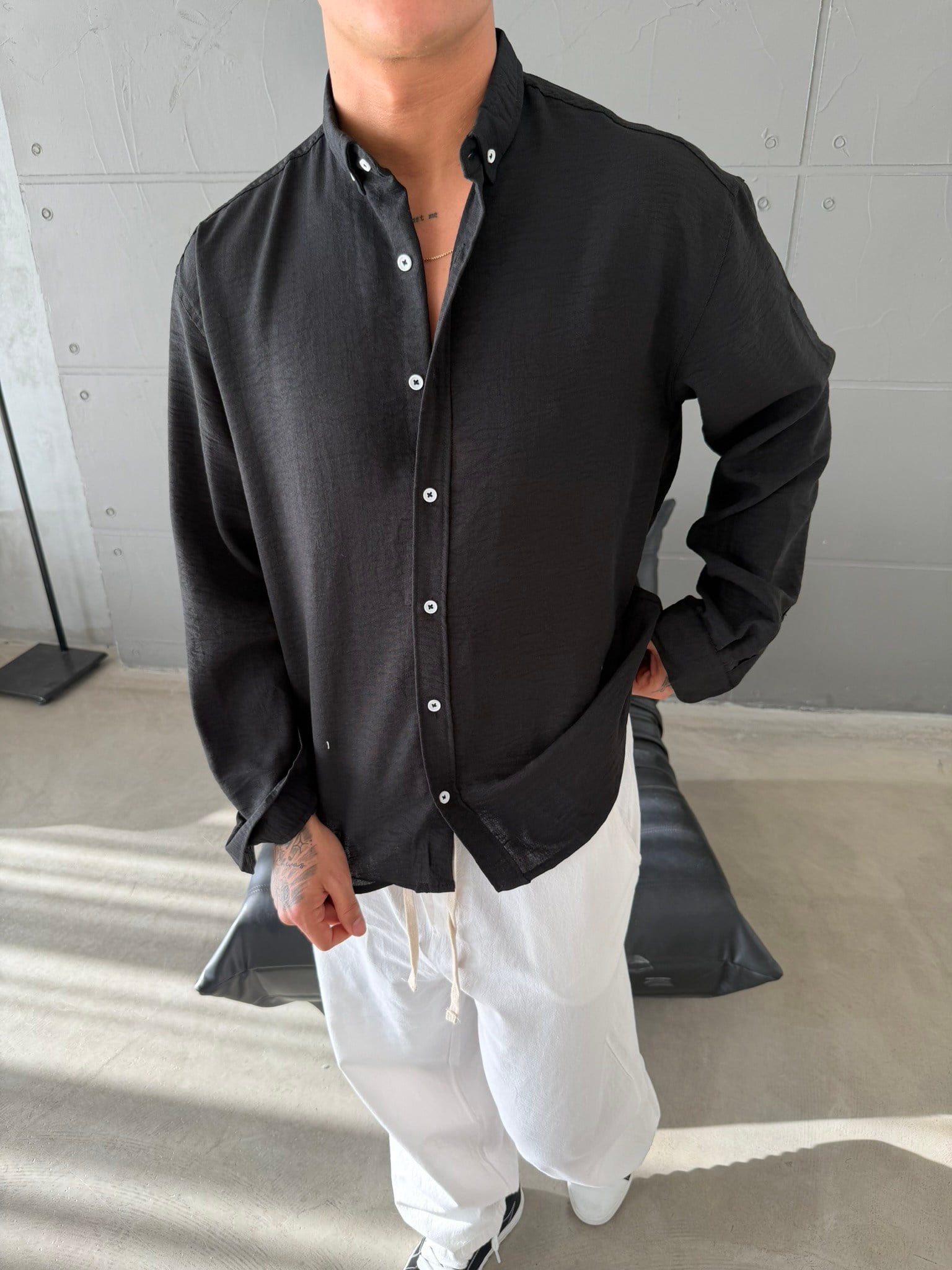 Gobis Basic Keten Gömlek - Siyah