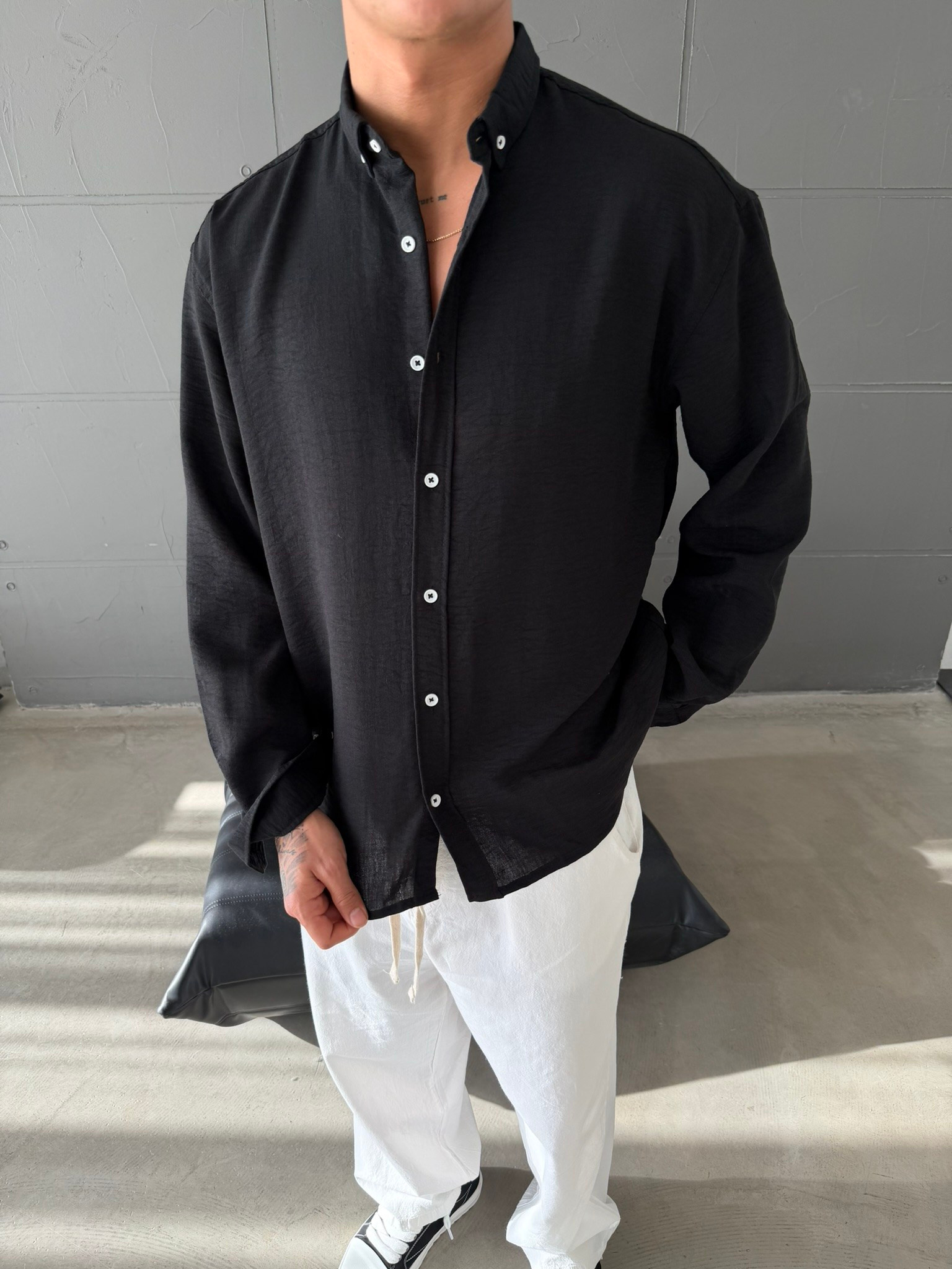Gobis Basic Keten Gömlek - Siyah