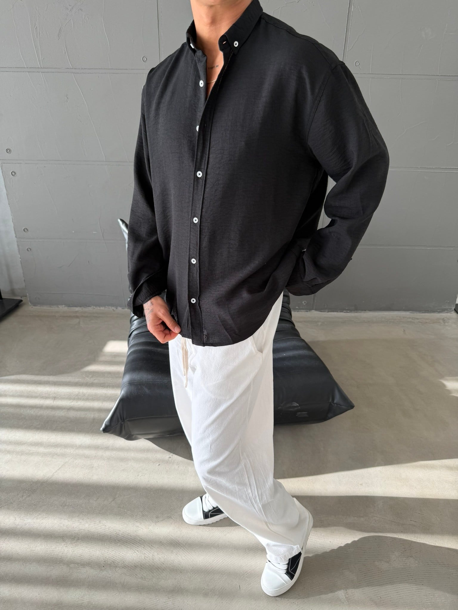 Gobis Basic Keten Gömlek - Siyah