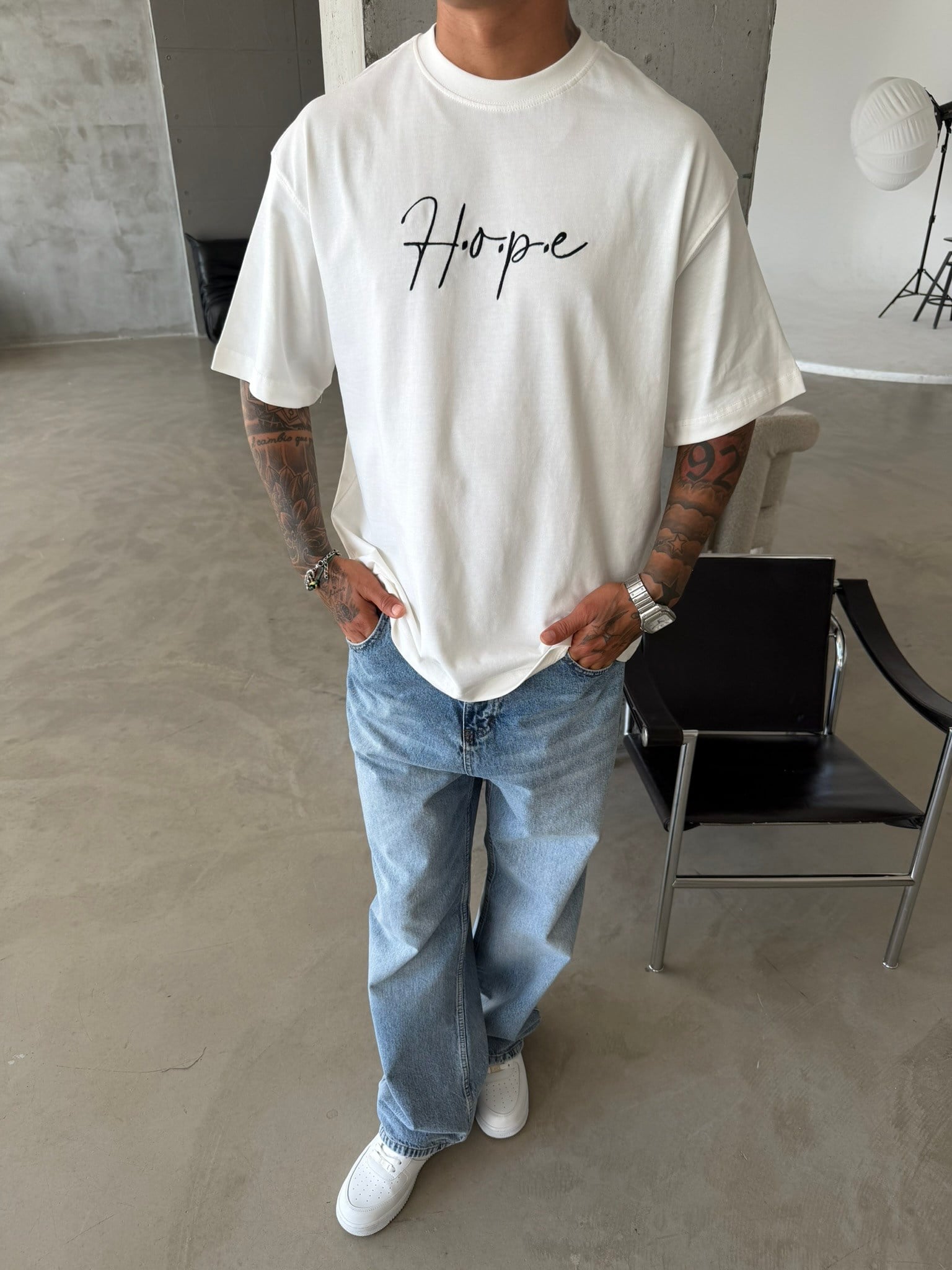 Hope Nakışlı Premium T-Shirt - Beyaz