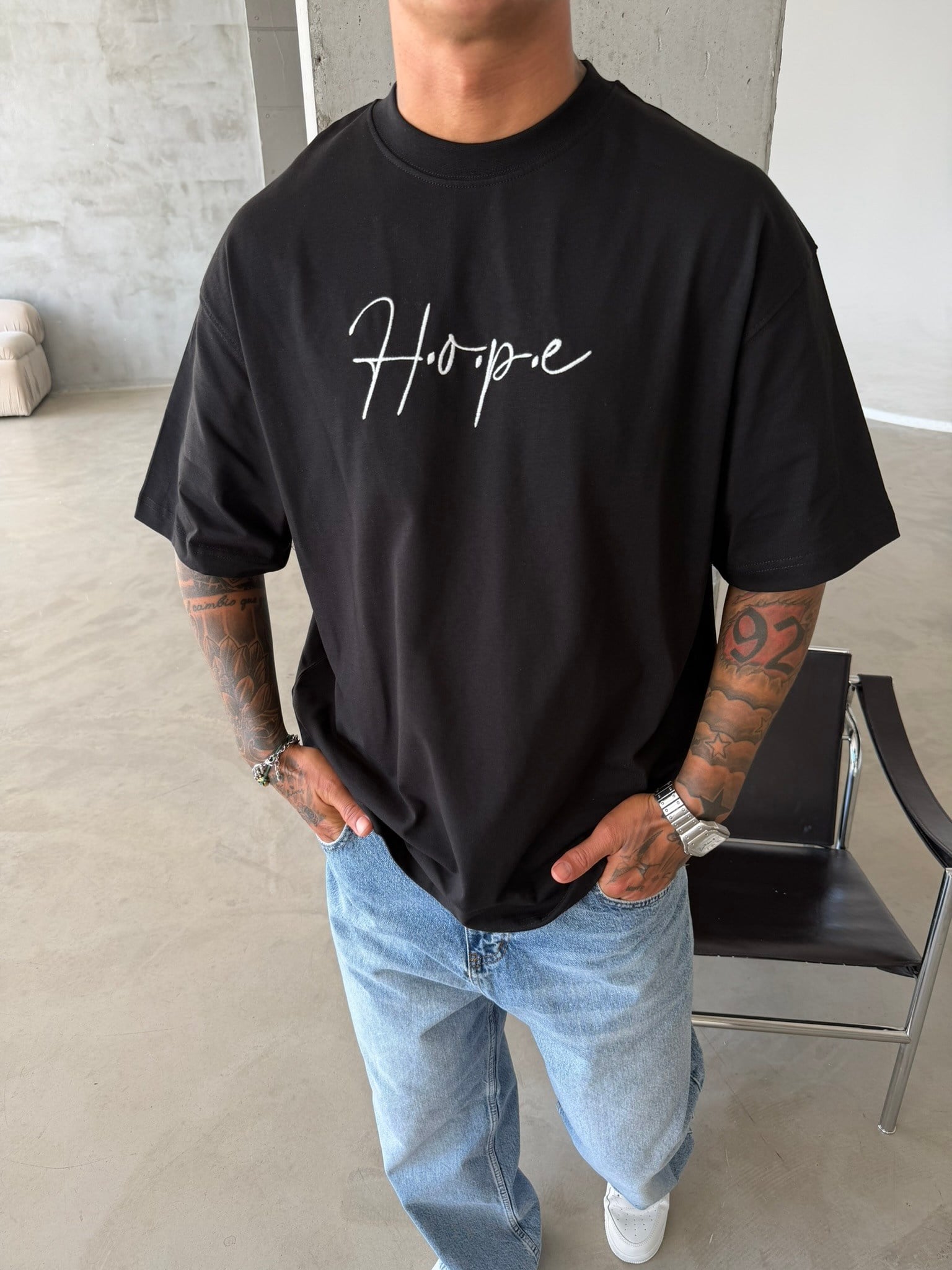Hope Nakışlı Premium T-Shirt - Siyah