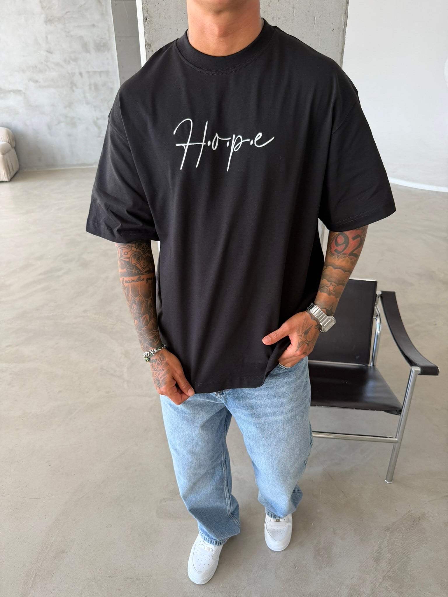 Hope Nakışlı Premium T-Shirt - Siyah