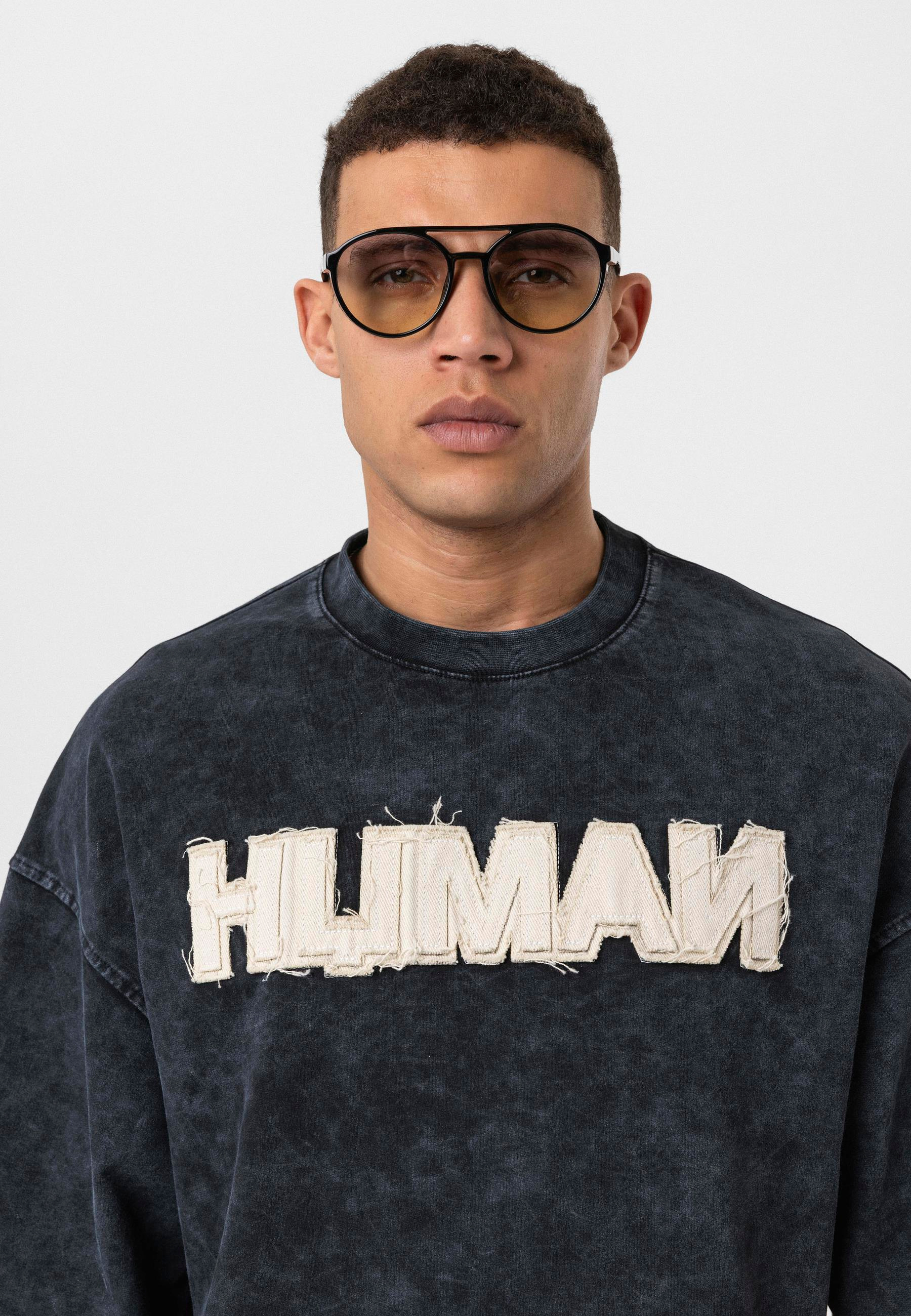 Human Nakışlı Yıkamalı Oversize T-Shirt-Siyah