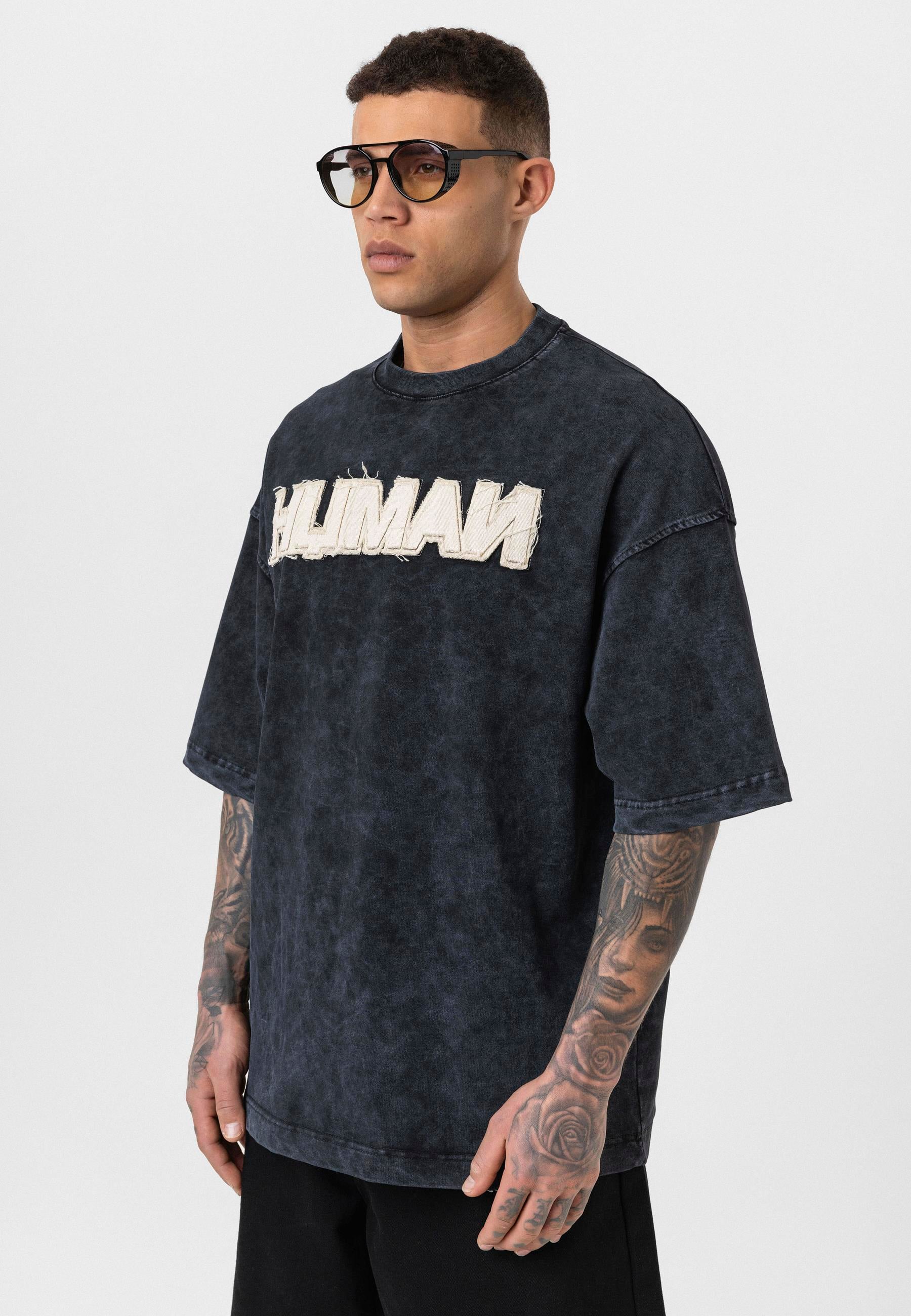 Human Nakışlı Yıkamalı Oversize T-Shirt-Siyah