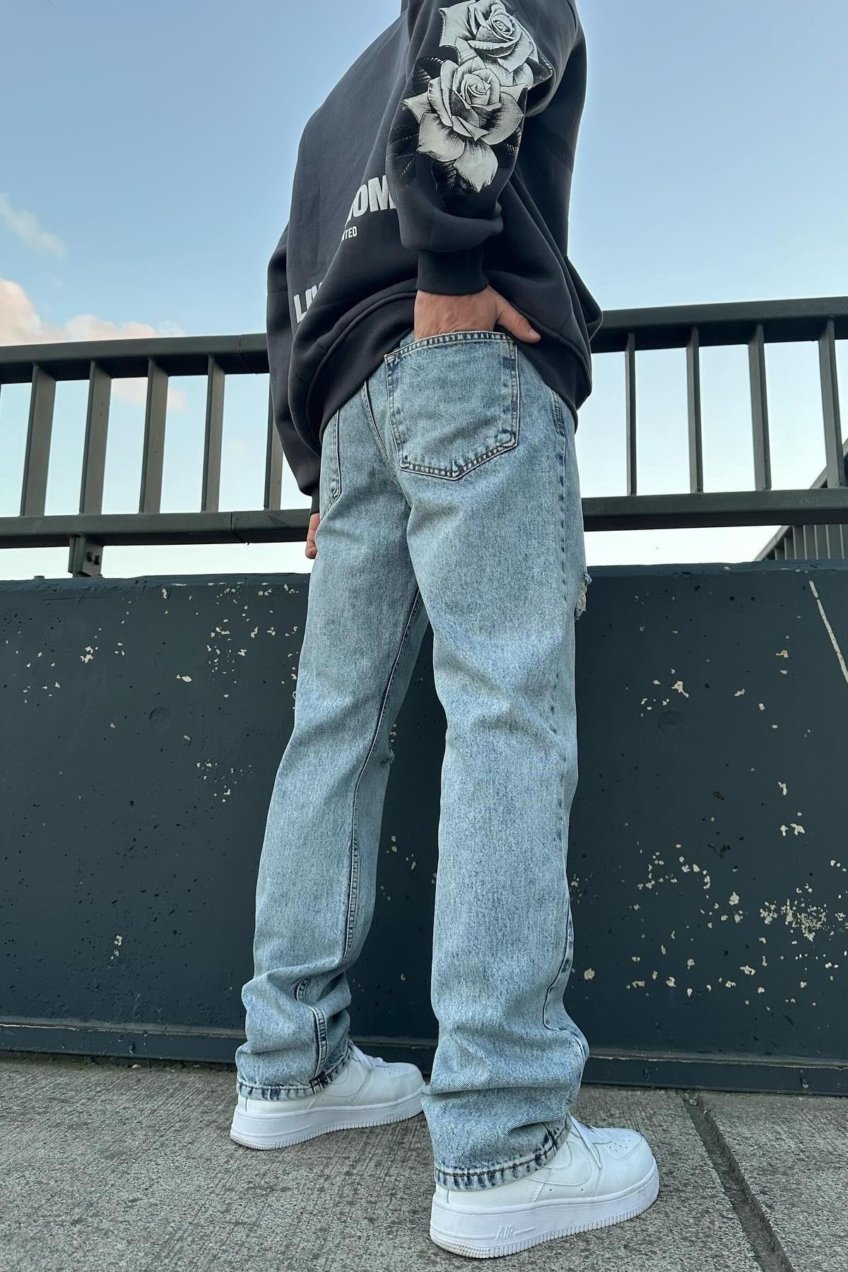 İndigo Yırtık Mavi Baggy A112-B3  İndigo