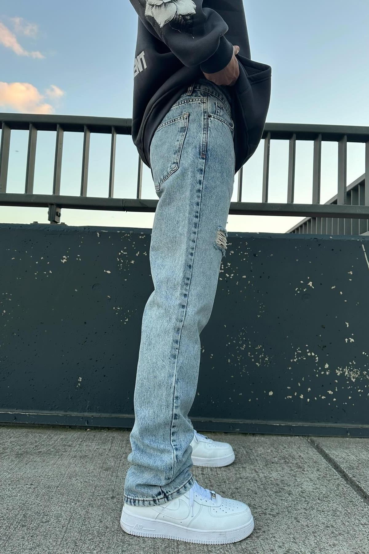 İndigo Yırtık Mavi Baggy A112-B3  İndigo