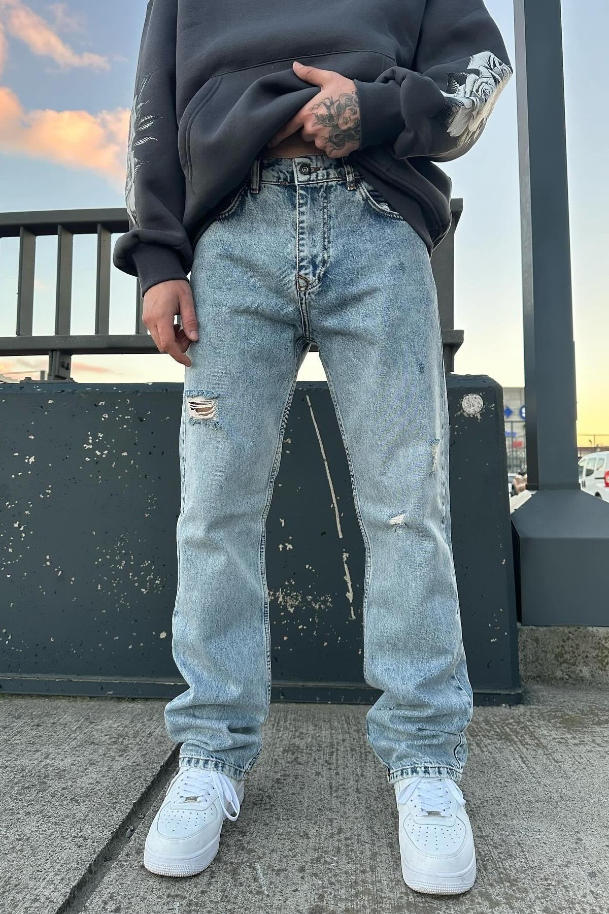 İndigo Yırtık Mavi Baggy A112-B3  İndigo