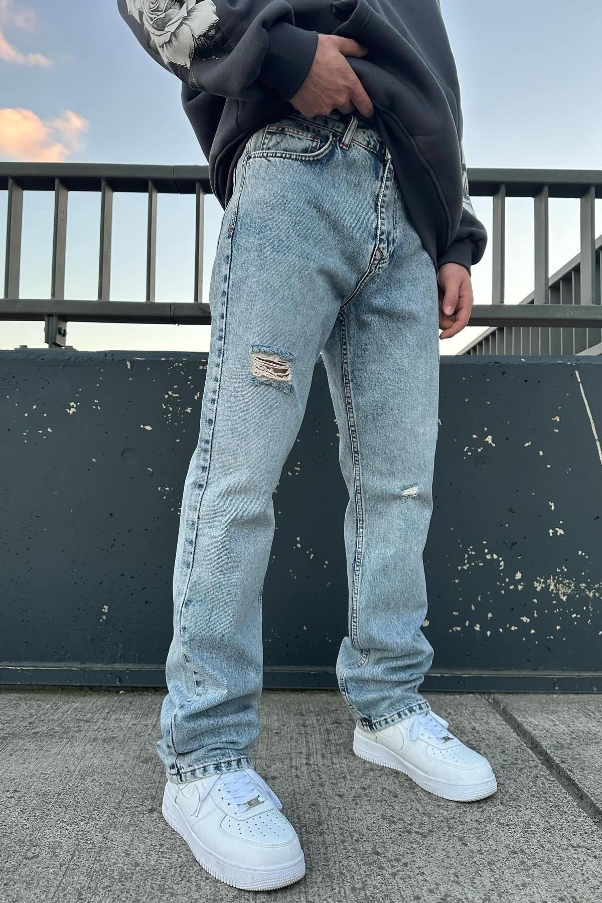 İndigo Yırtık Mavi Baggy A112-B3  İndigo