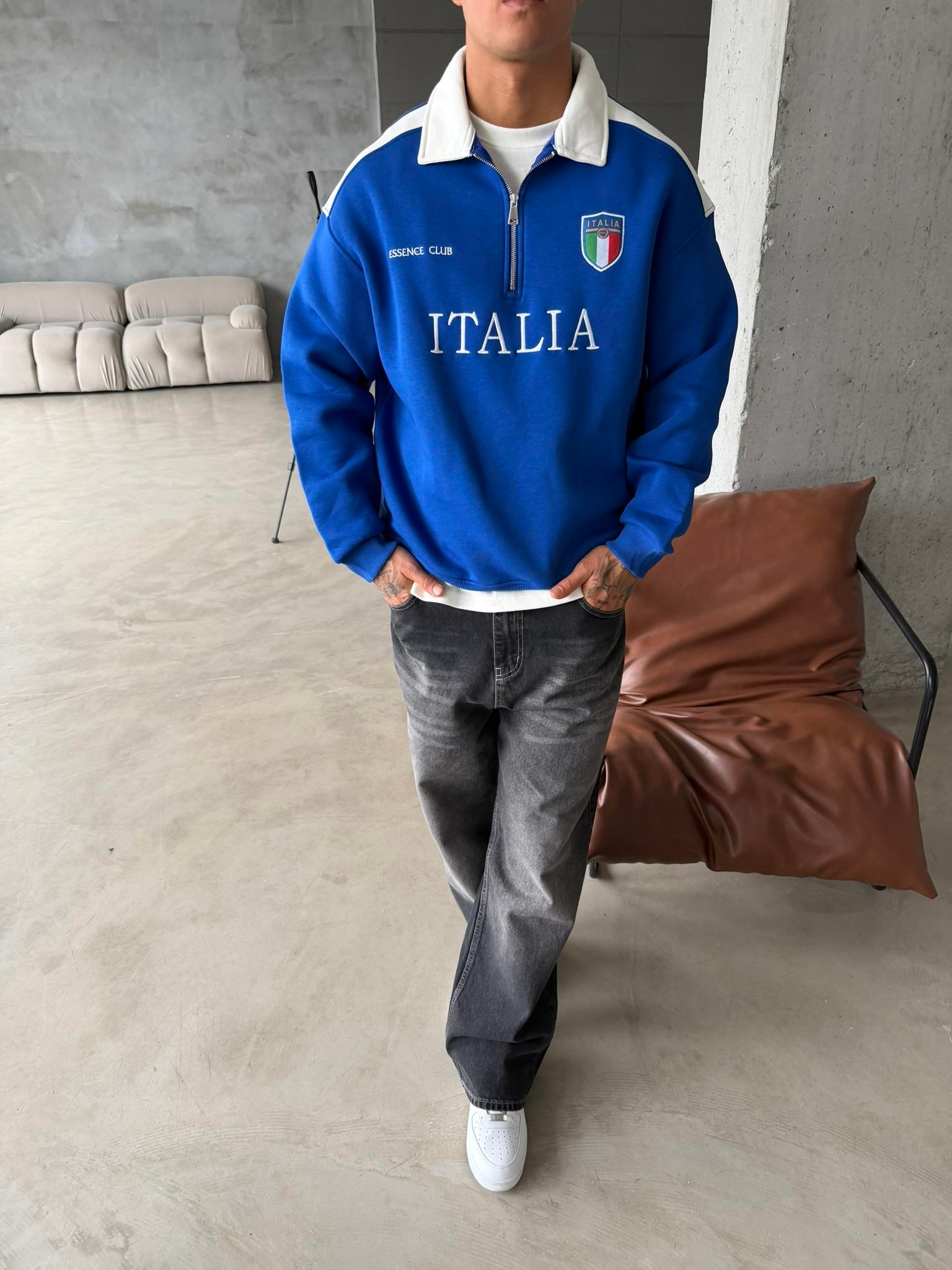 ITALIA Yarım Fermuar Sweatshirt - Lacivert