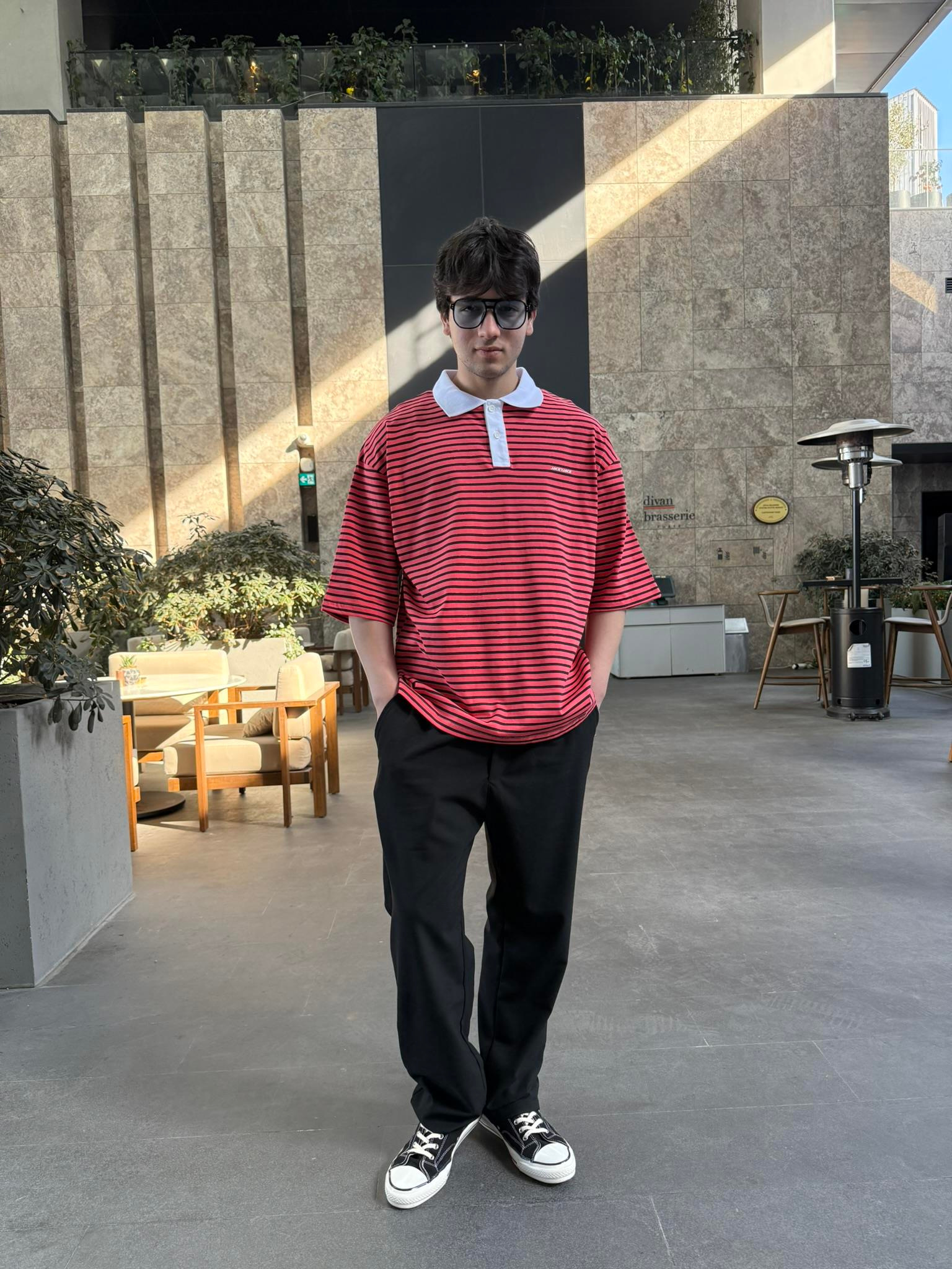 Jaceyjace Basic Cizgili Polo Yaka - Nar