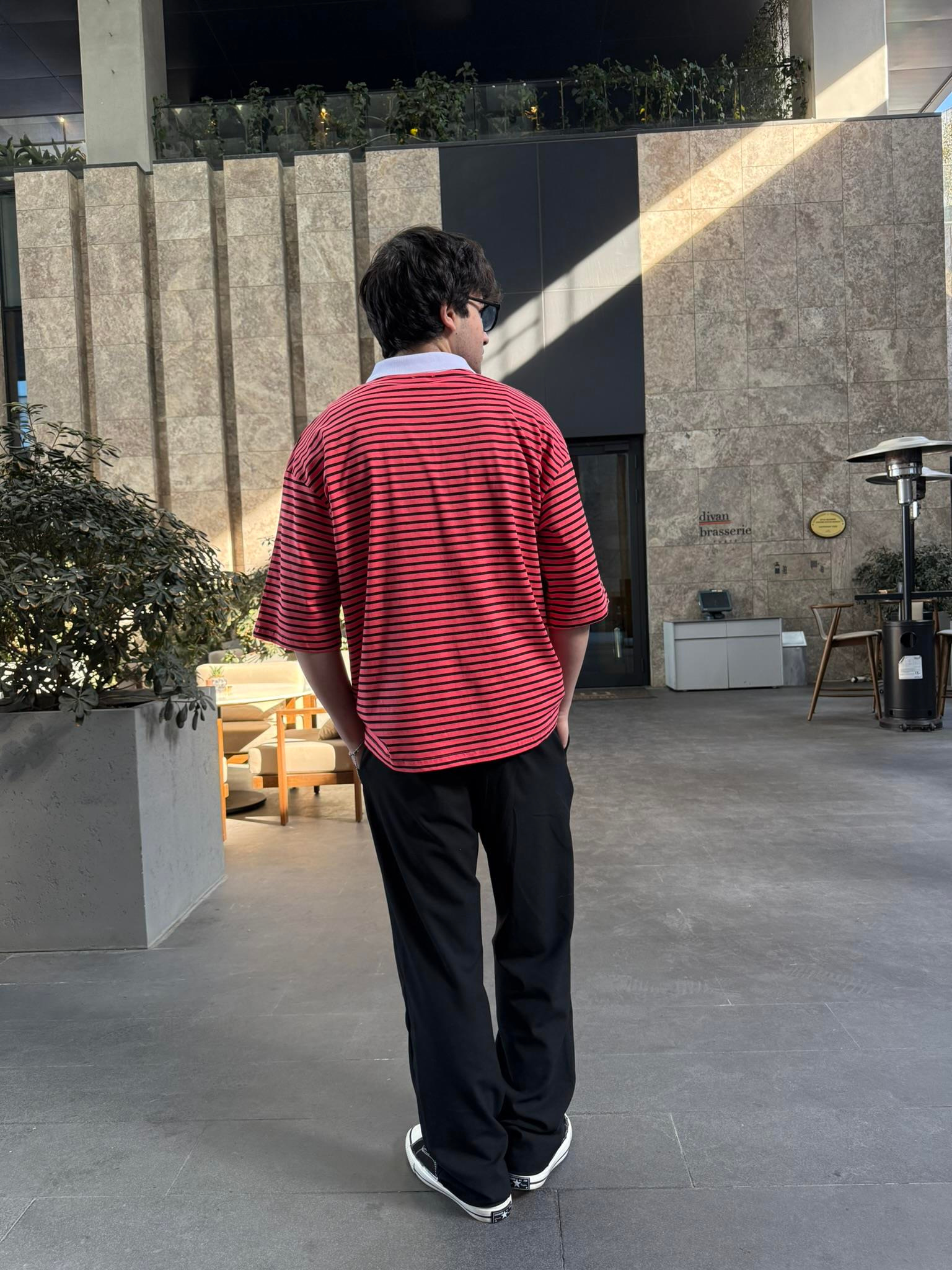 Jaceyjace Basic Cizgili Polo Yaka - Nar