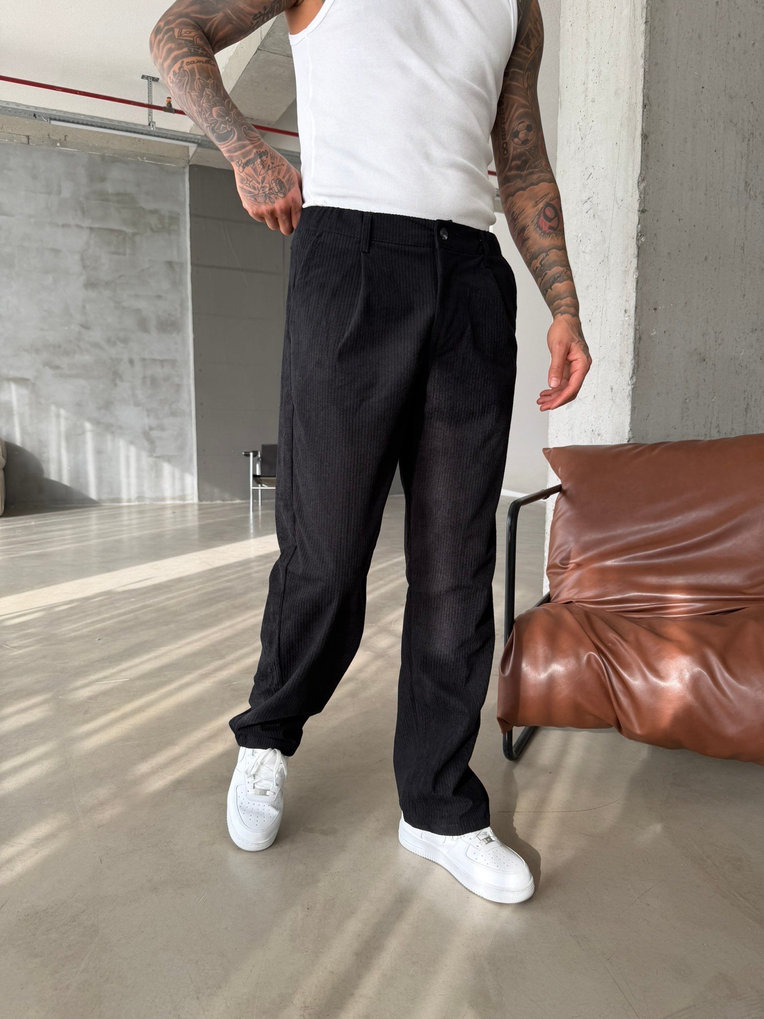 Kadife Basic Baggy Pantolon - Siyah