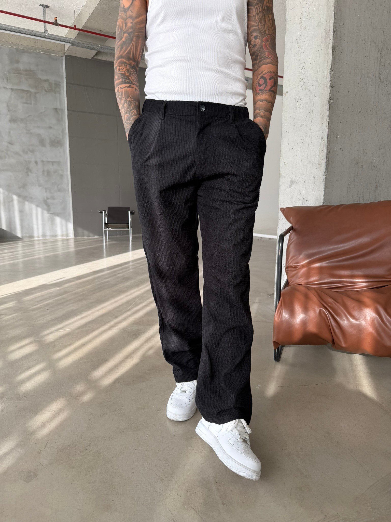 Kadife Basic Baggy Pantolon - Siyah