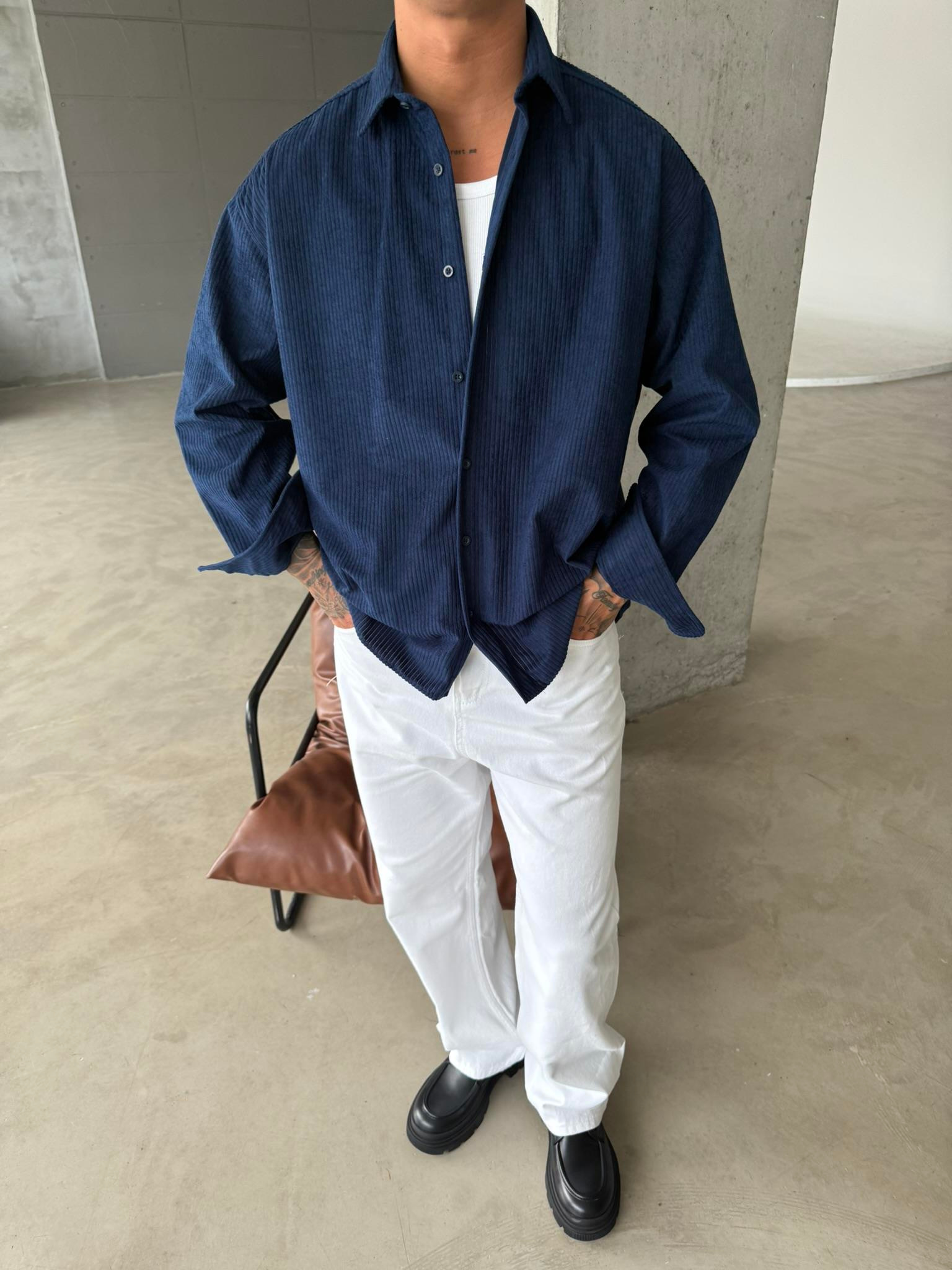 Kadife Fitilli Gömlek - Lacivert