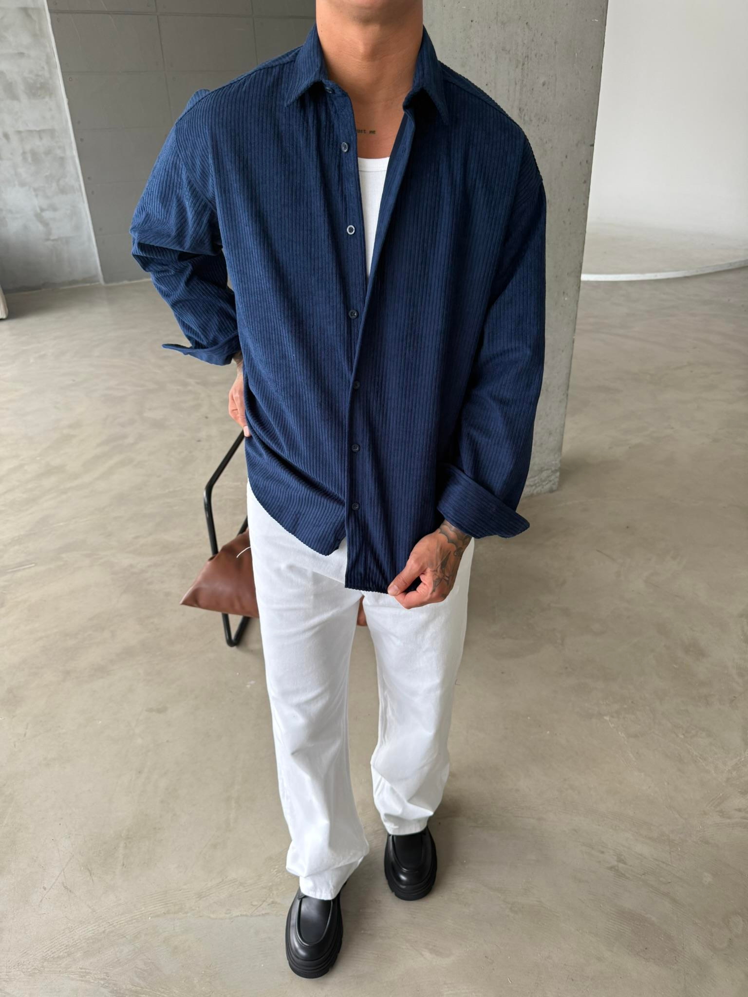 Kadife Fitilli Gömlek - Lacivert