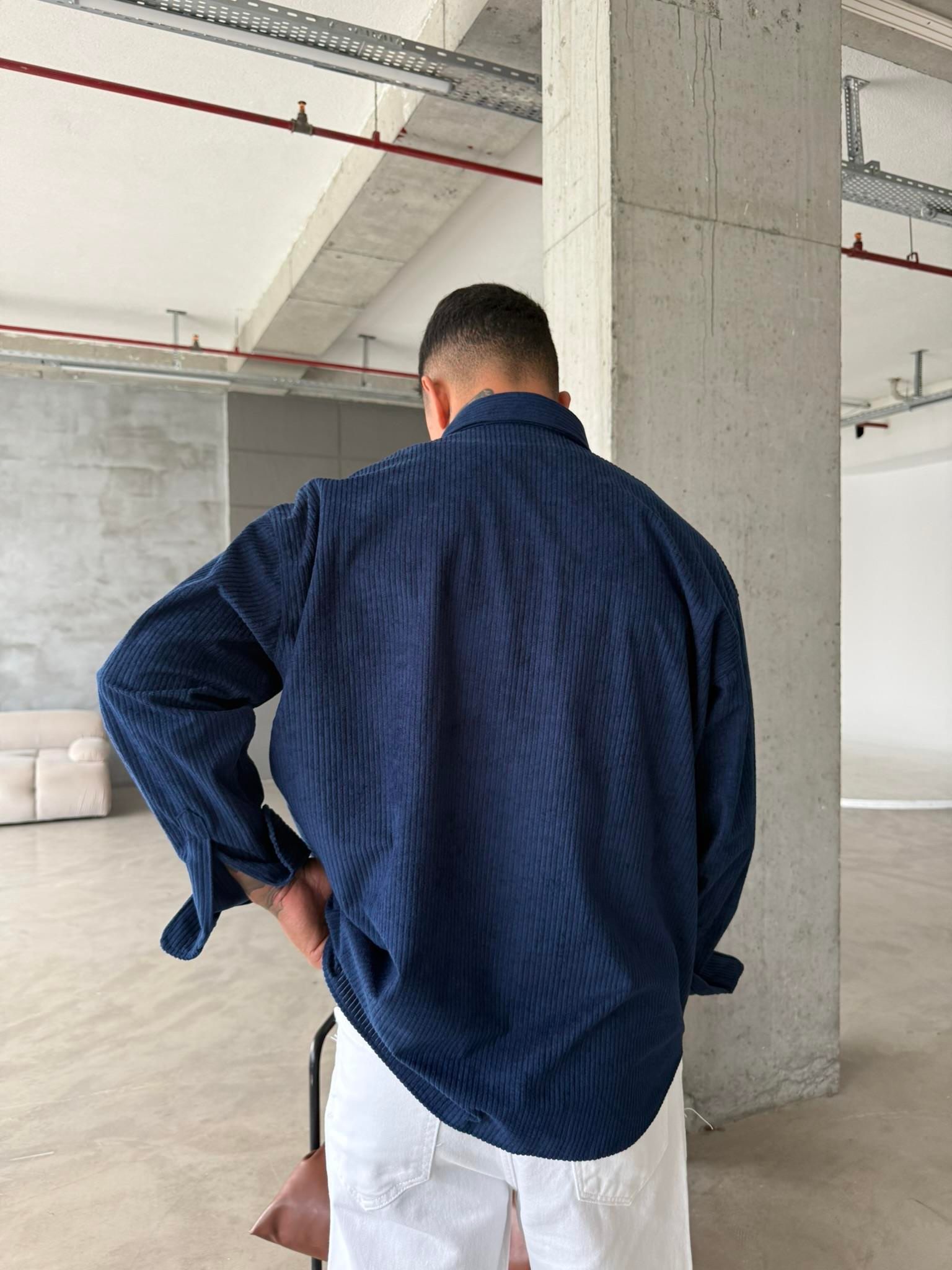 Kadife Fitilli Gömlek - Lacivert