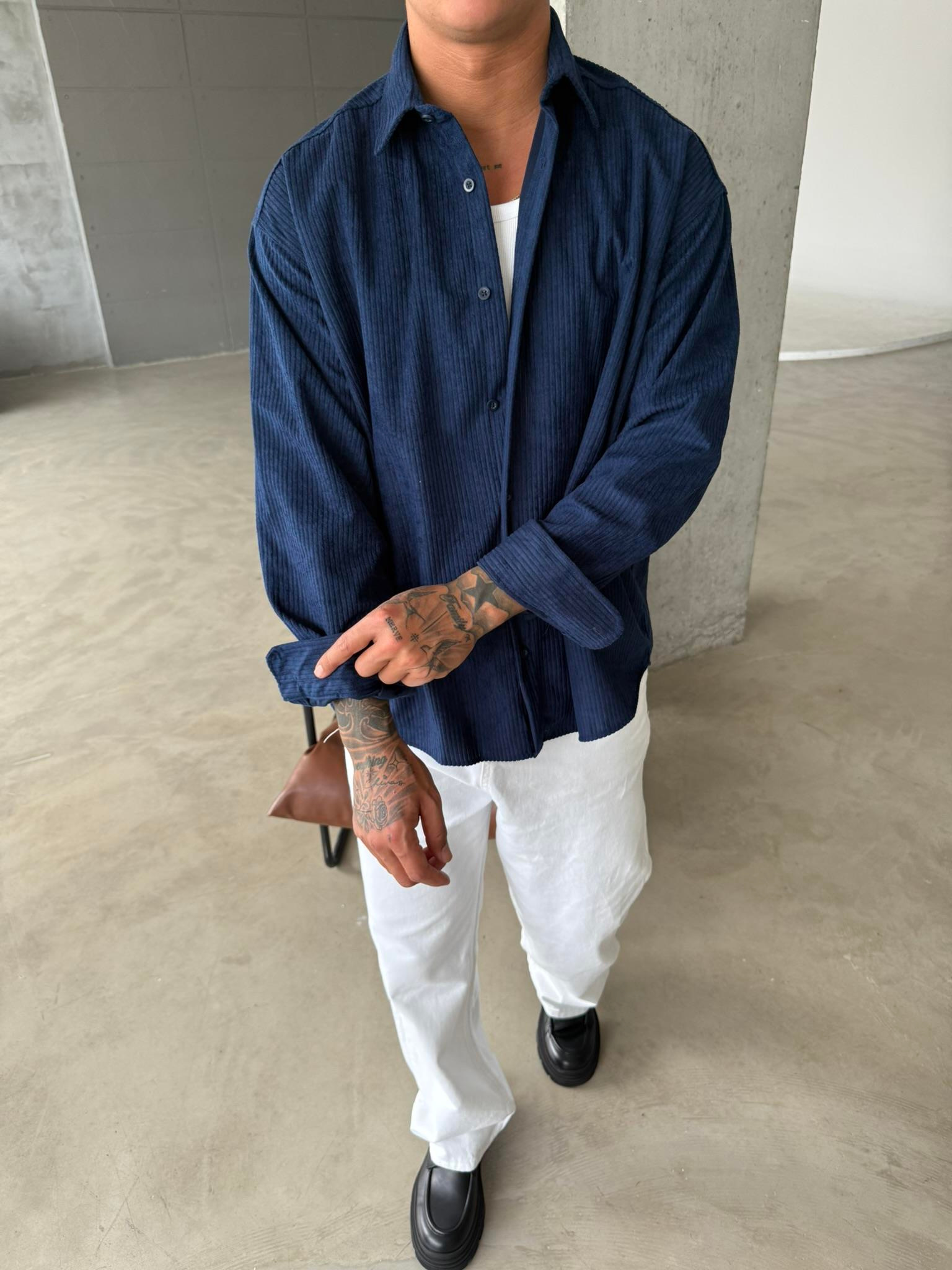 Kadife Fitilli Gömlek - Lacivert