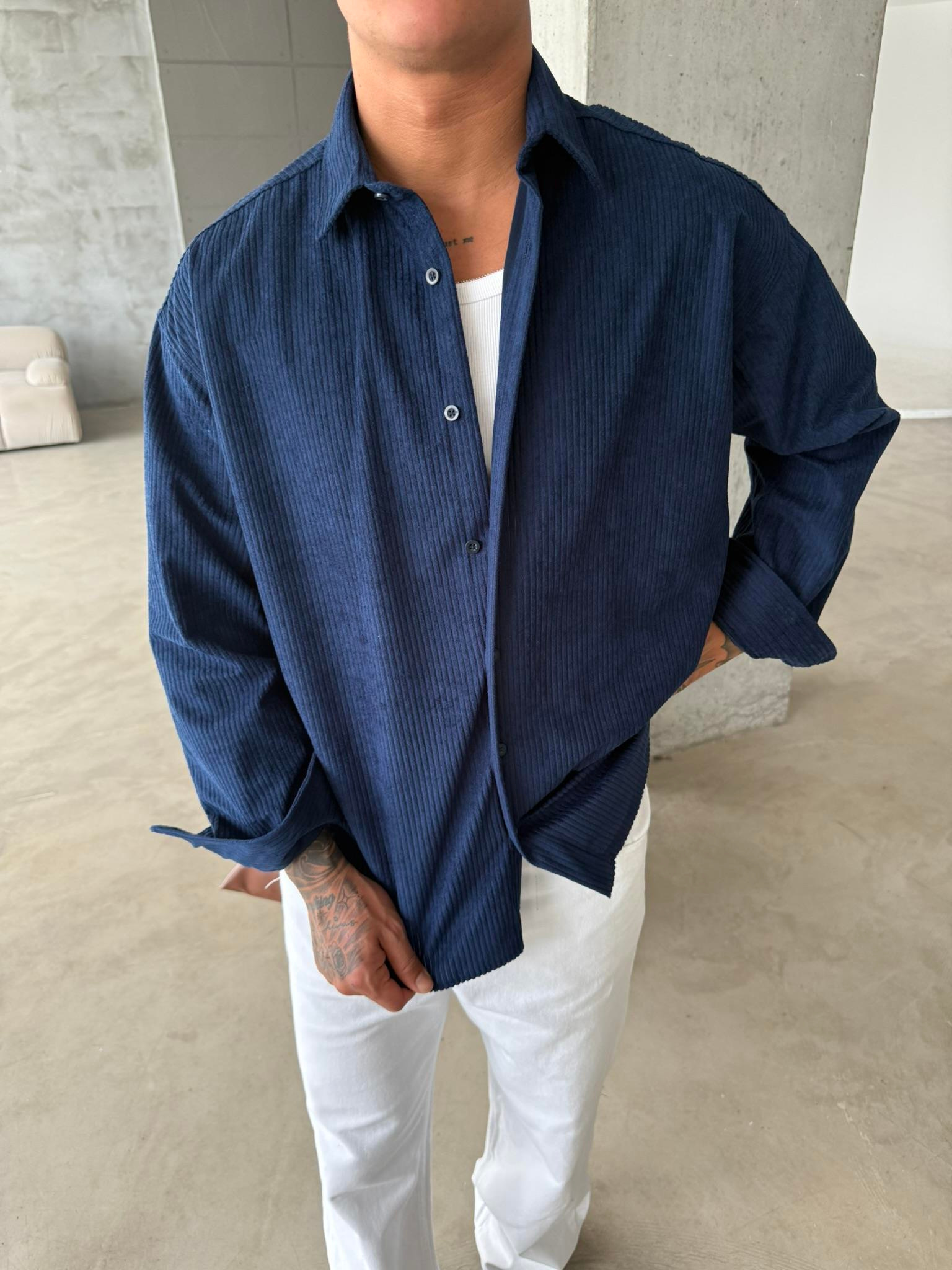 Kadife Fitilli Gömlek - Lacivert