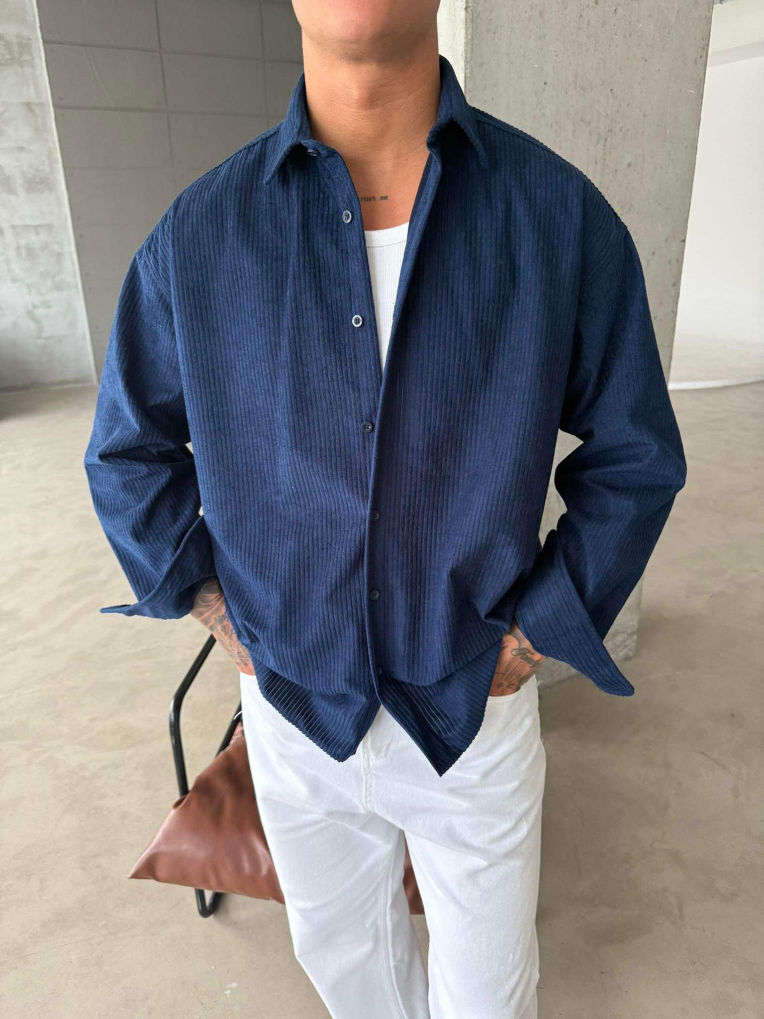 Kadife Fitilli Gömlek - Lacivert