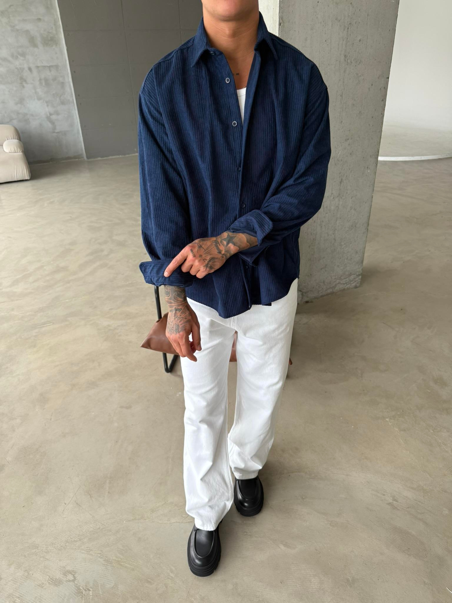 Kadife Fitilli Gömlek - Lacivert