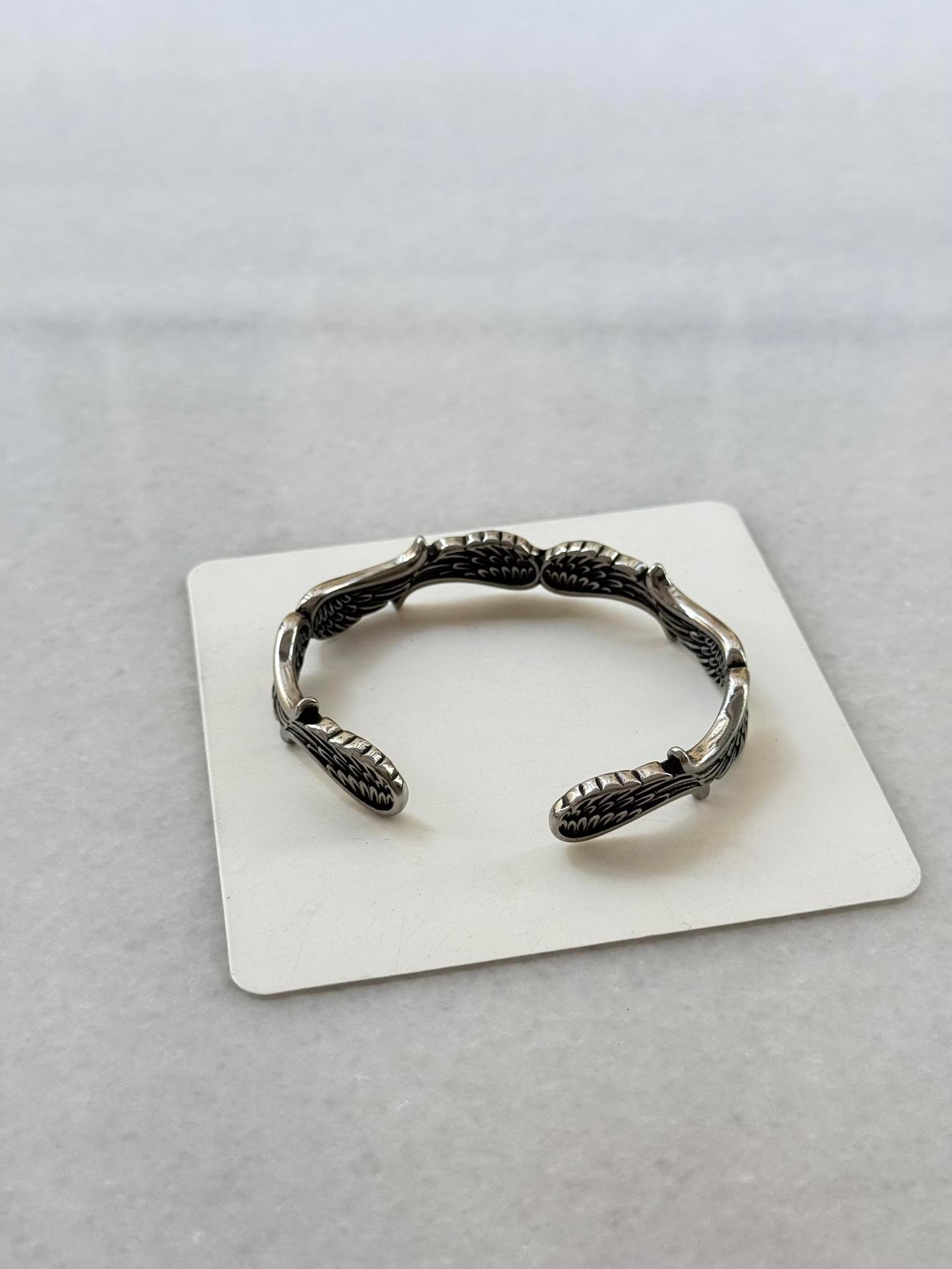 Kanat Motifli Erkek Bileklik - Çelik