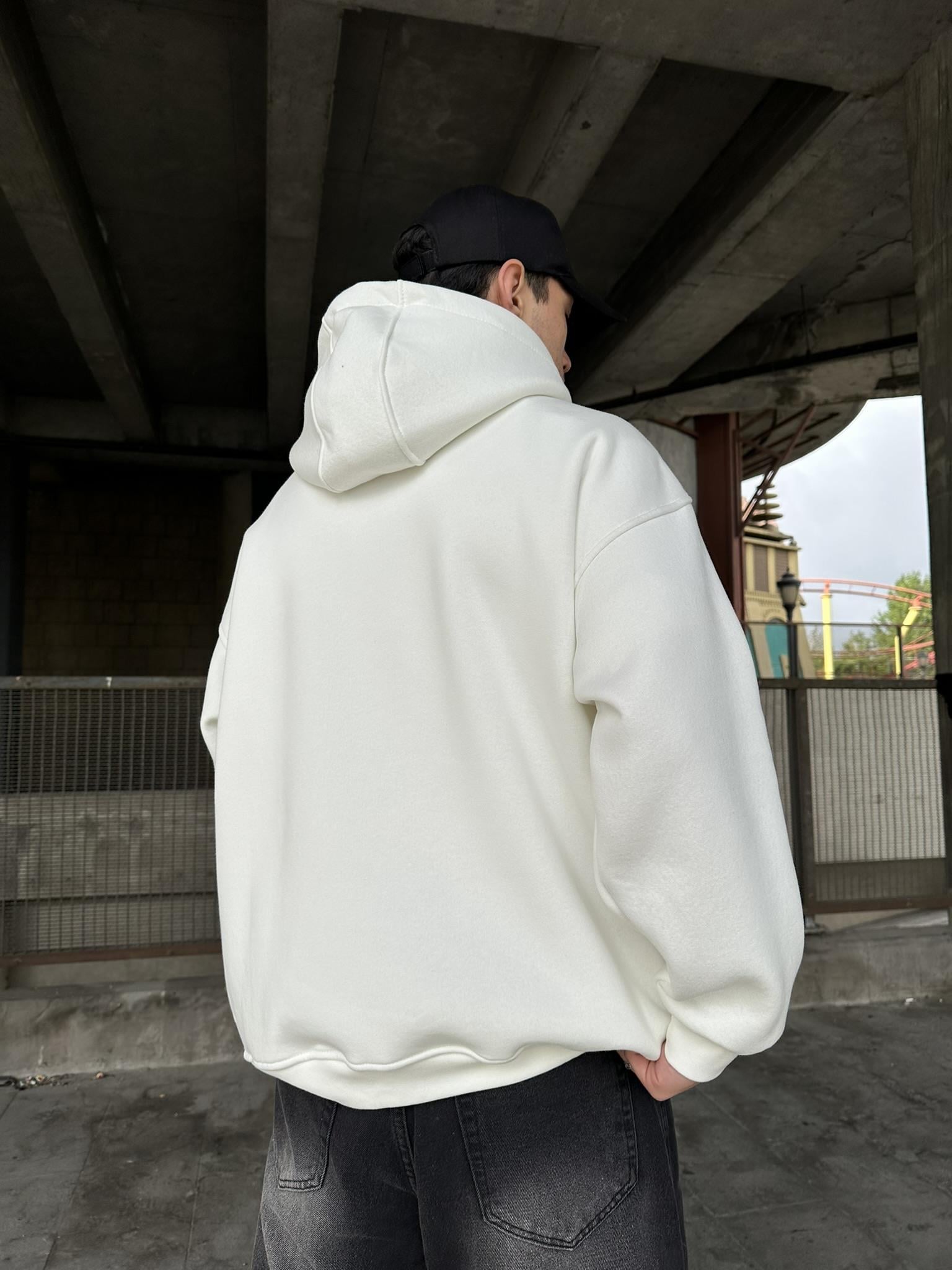 Kapüşonlu 'REVENGE' Baskılı Hoodie Oversize Sweatshirt Beyaz