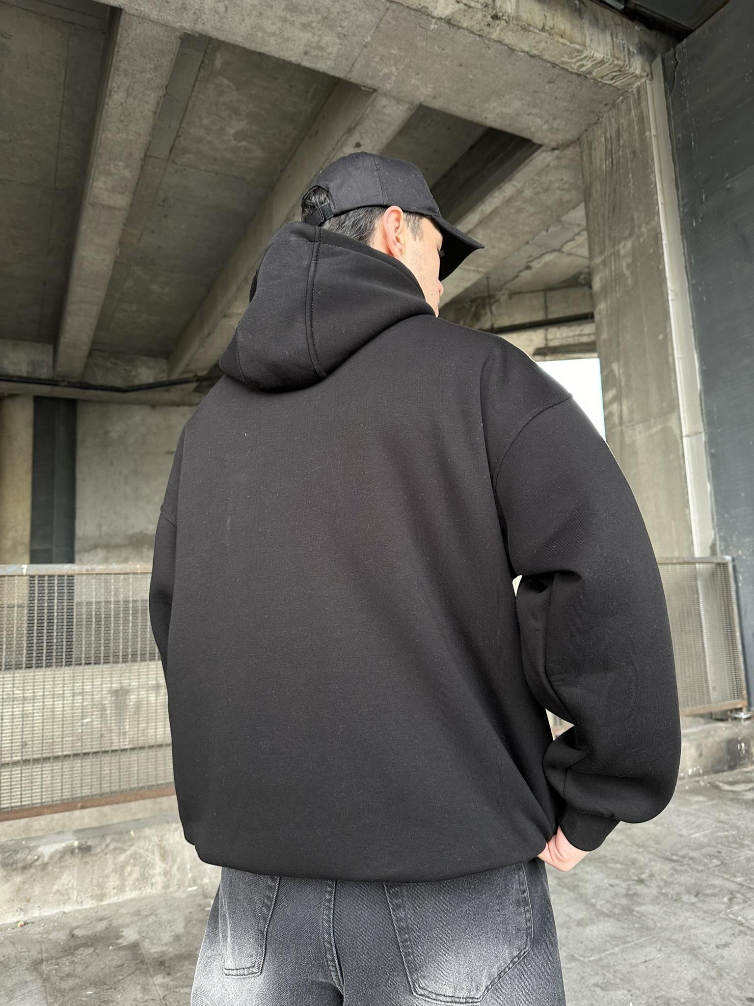 Kapüşonlu 'REVENGE' Baskılı Hoodie Oversize Sweatshirt Siyah