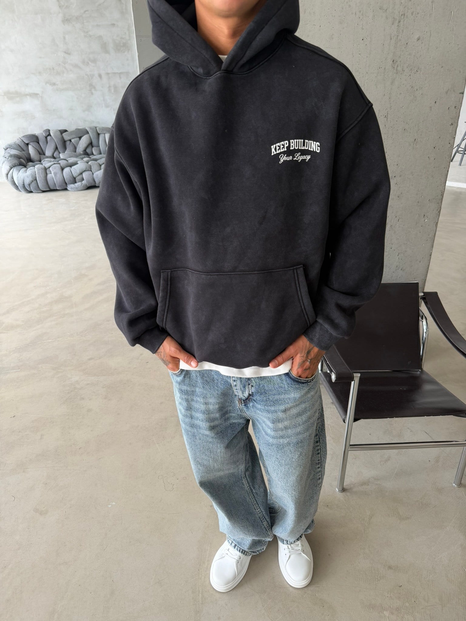 Keep Building Premium Acid Yıkama Hoodie
