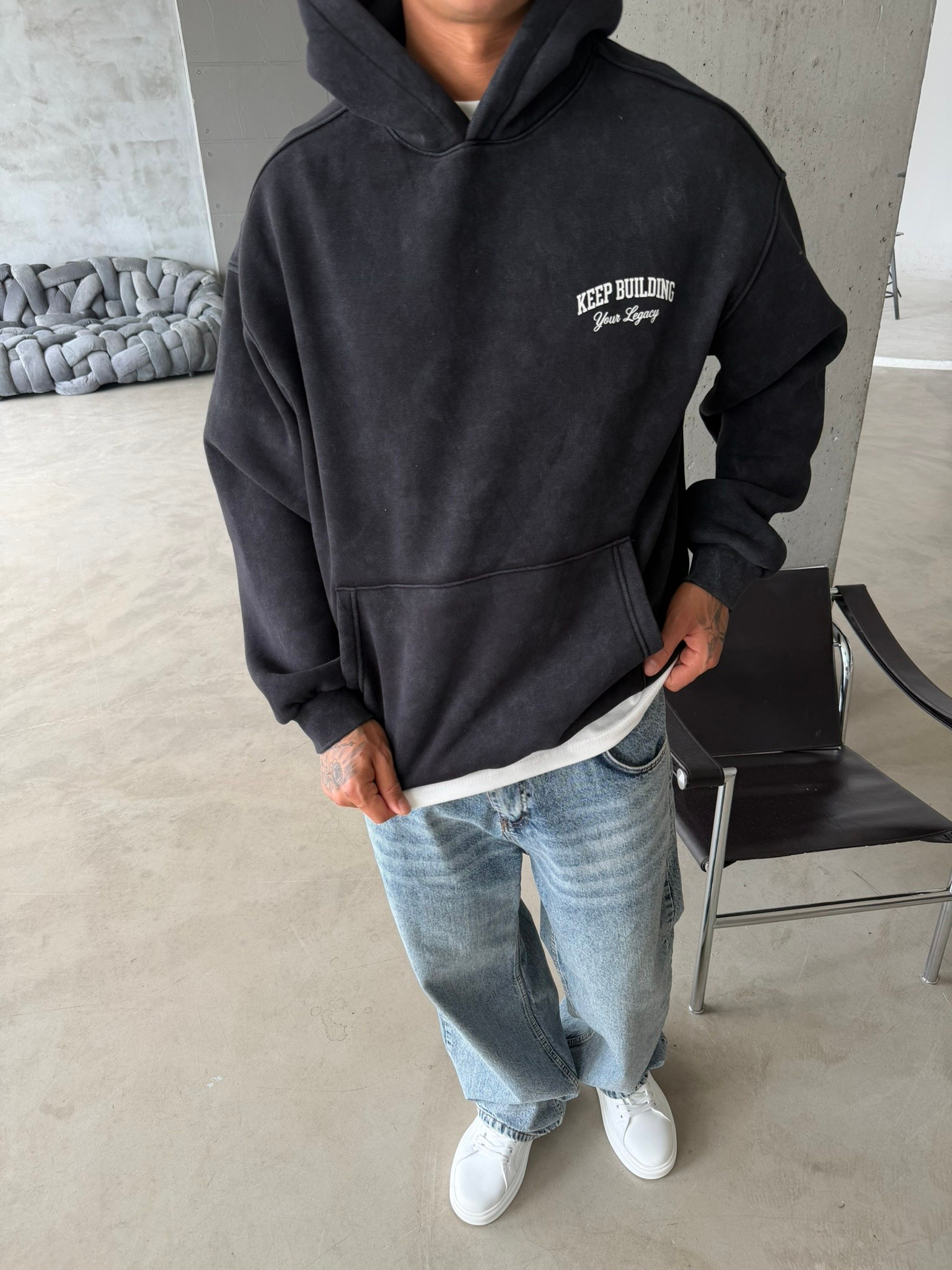 Keep Building Premium Acid Yıkama Hoodie