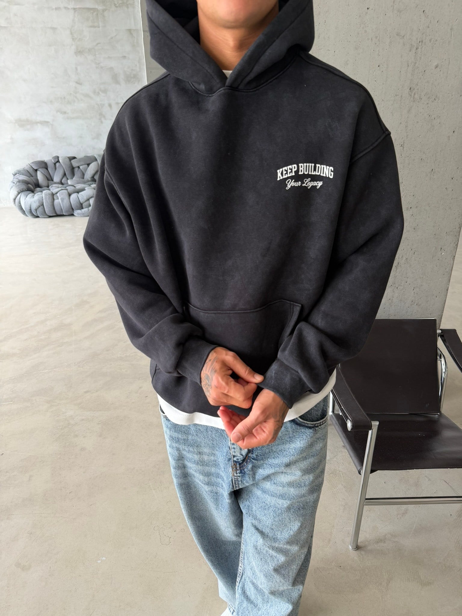 Keep Building Premium Acid Yıkama Hoodie
