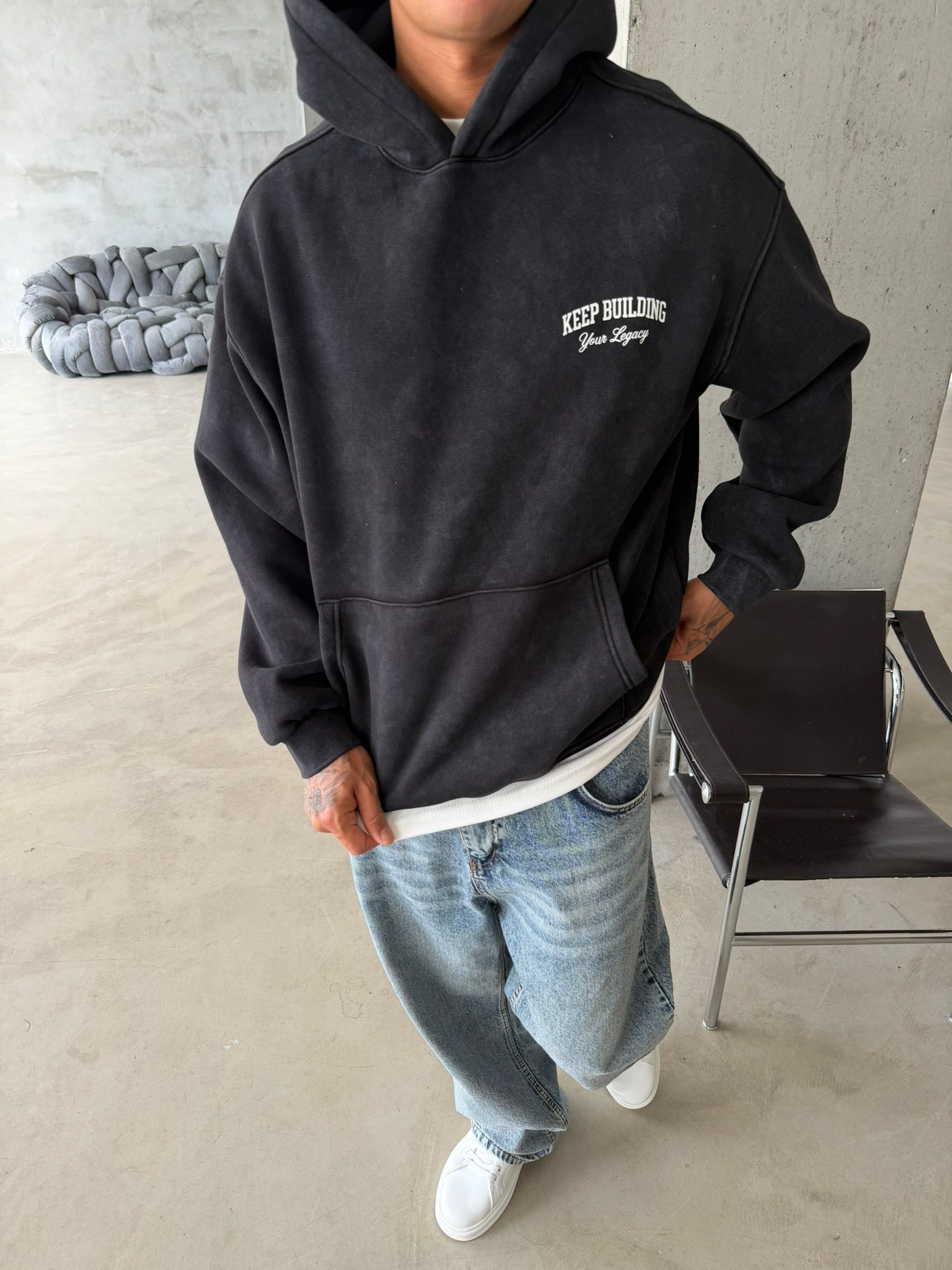 Keep Building Premium Acid Yıkama Hoodie