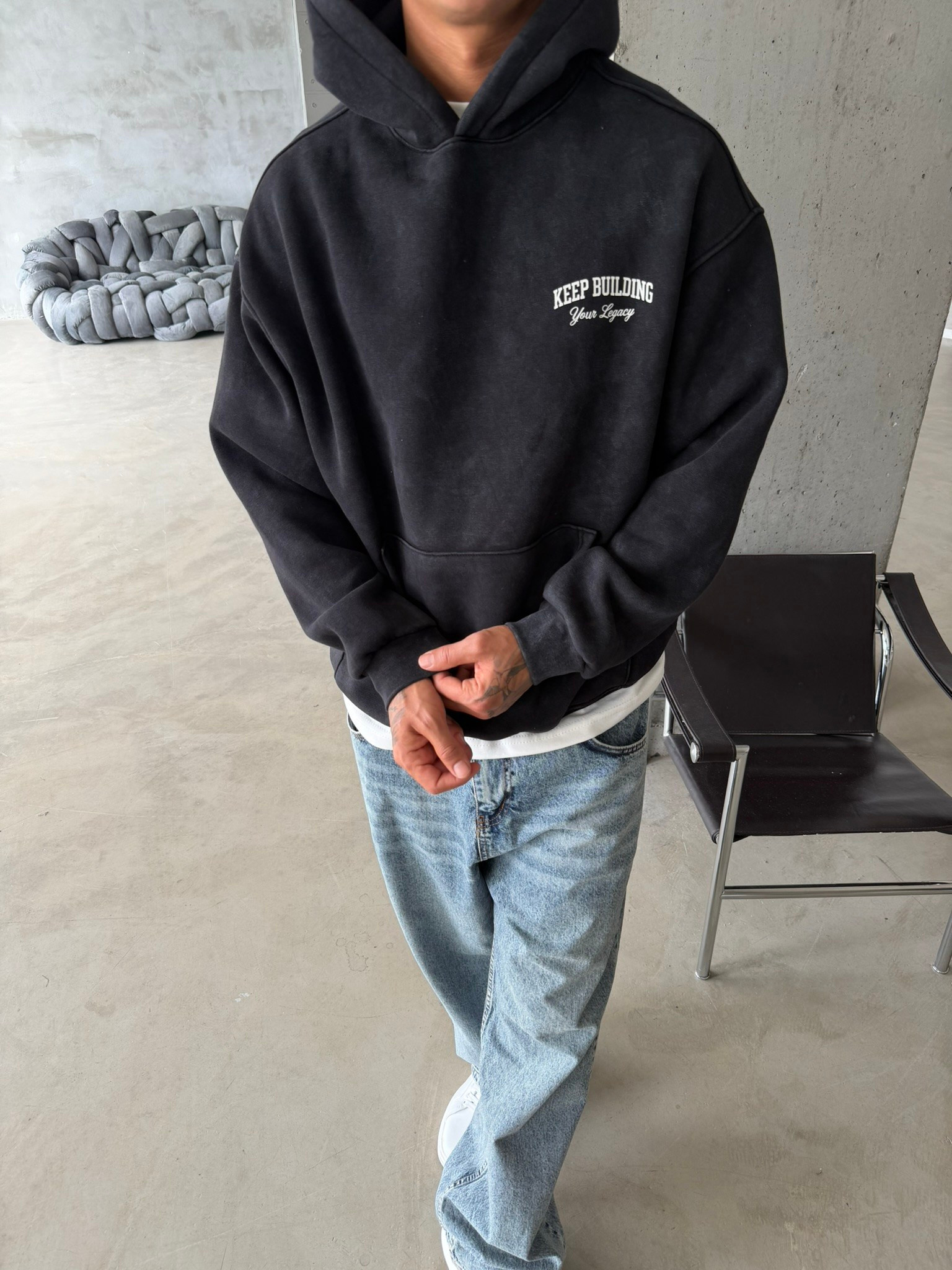Keep Building Premium Acid Yıkama Hoodie