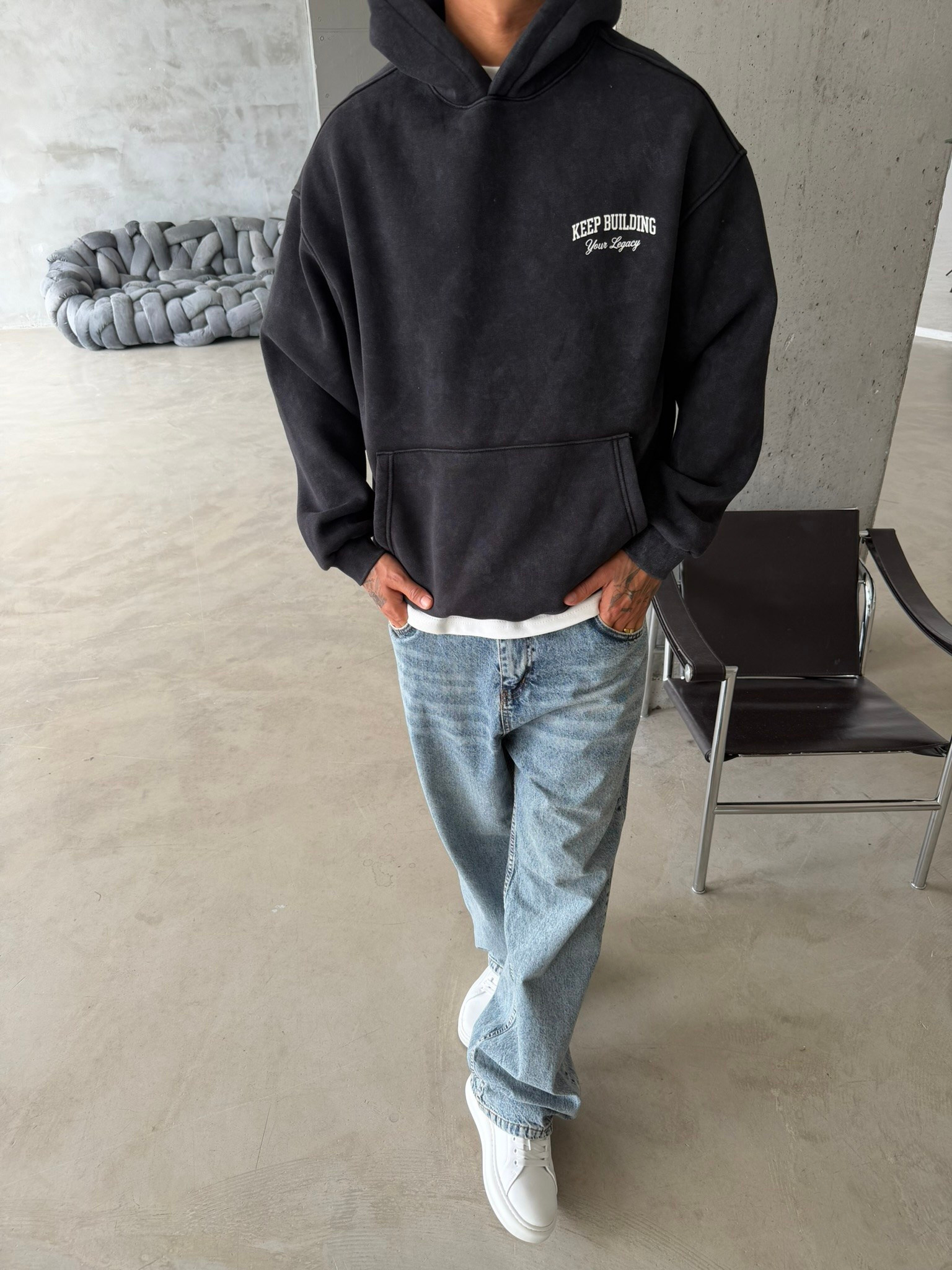 Keep Building Premium Acid Yıkama Hoodie