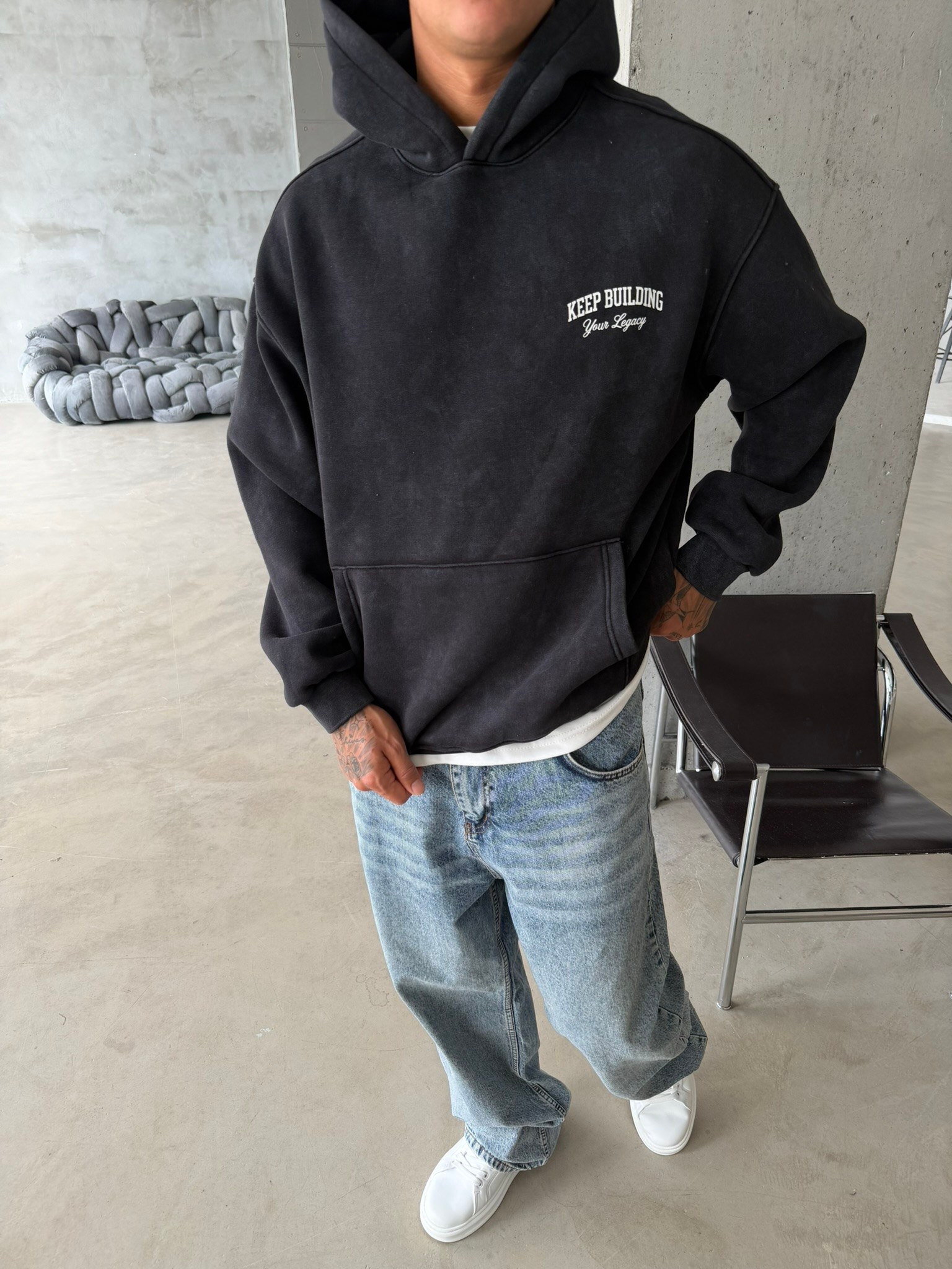 Keep Building Premium Acid Yıkama Hoodie